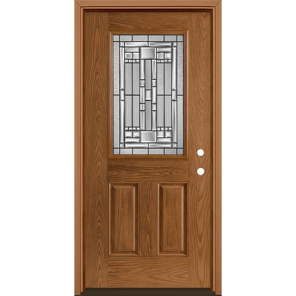 Masonite 3421027 Naples 36-in x 80-in x 4-9/16-in Fiberglass Half lite Left-hand inswing Woodhaven Stained Prehung Front Door with Brickmould Insulating core