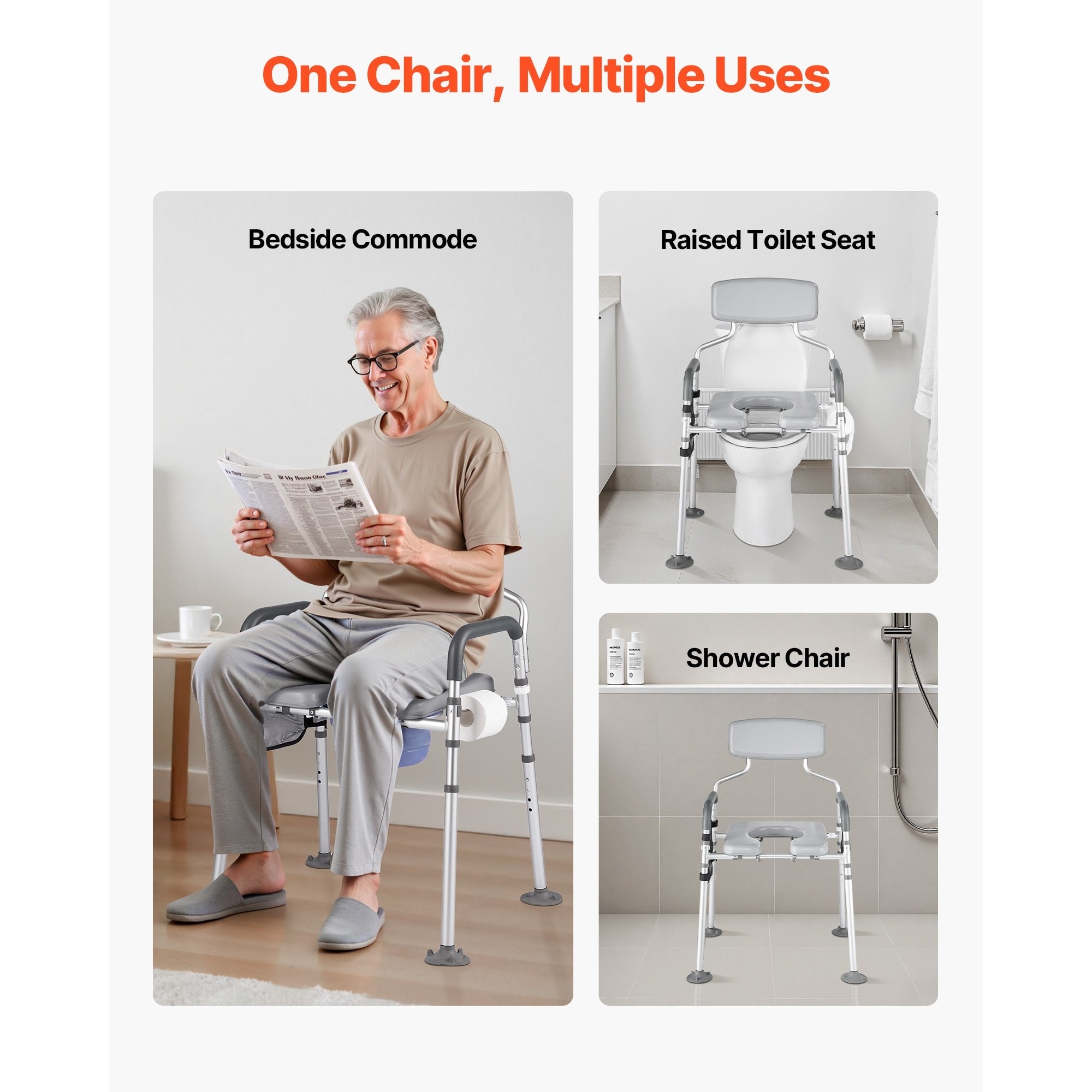 SUGIFT Bedside Commode Chair 500 lb Capacity 4 in 1 Portable Toilet ...