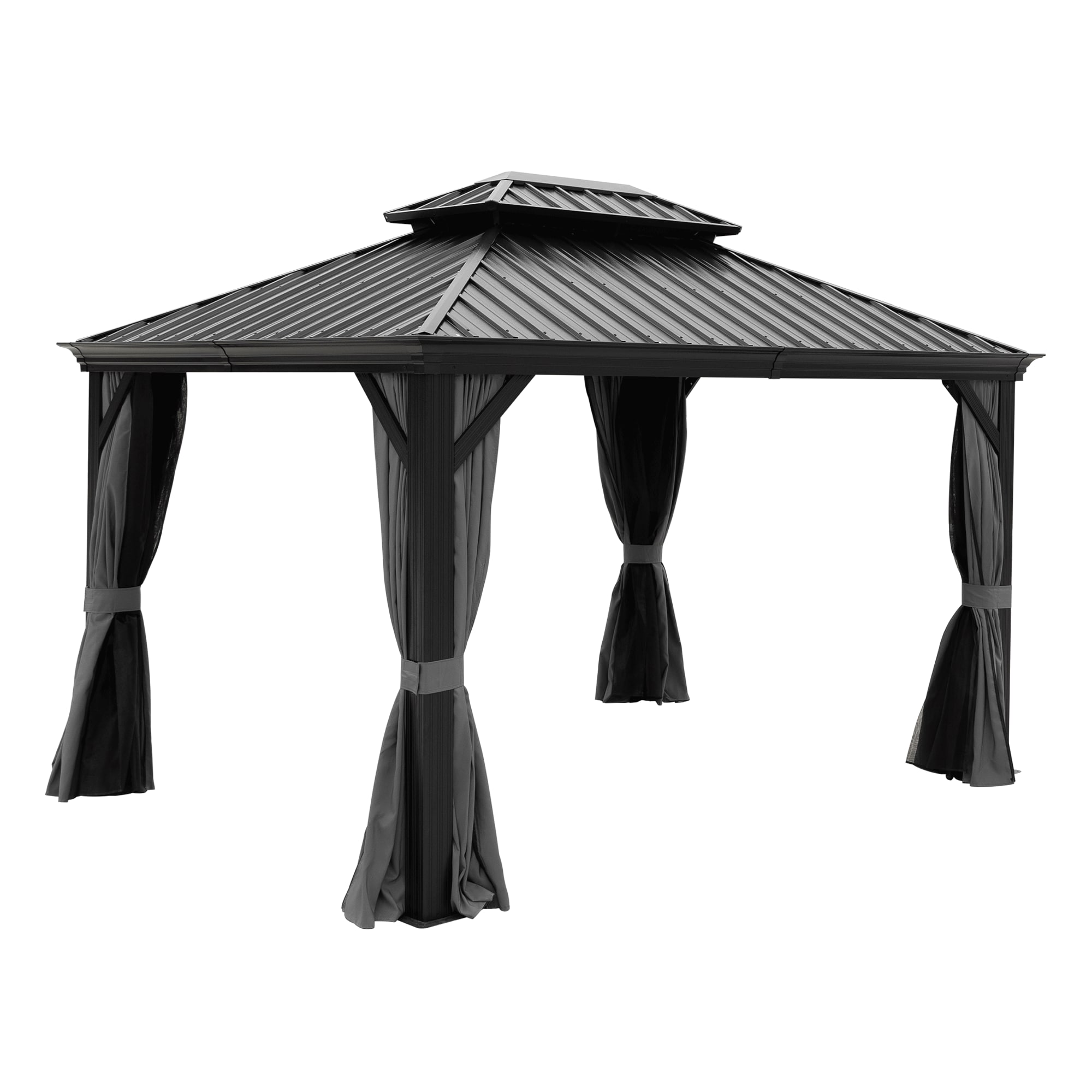 12-ft x 10-ft 10x12ft Hardtop Gazebo Rectangle Black Metal Steel Roof Gazebo with Screen Included | - Kahomvis ZHIJIE-QP109-003