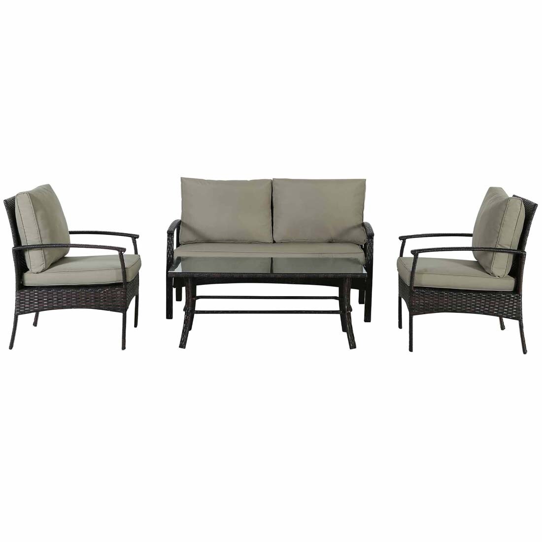 Damerin N7CS84 4 -Piece Rattan Patio Conversation Set with Brown Cushions