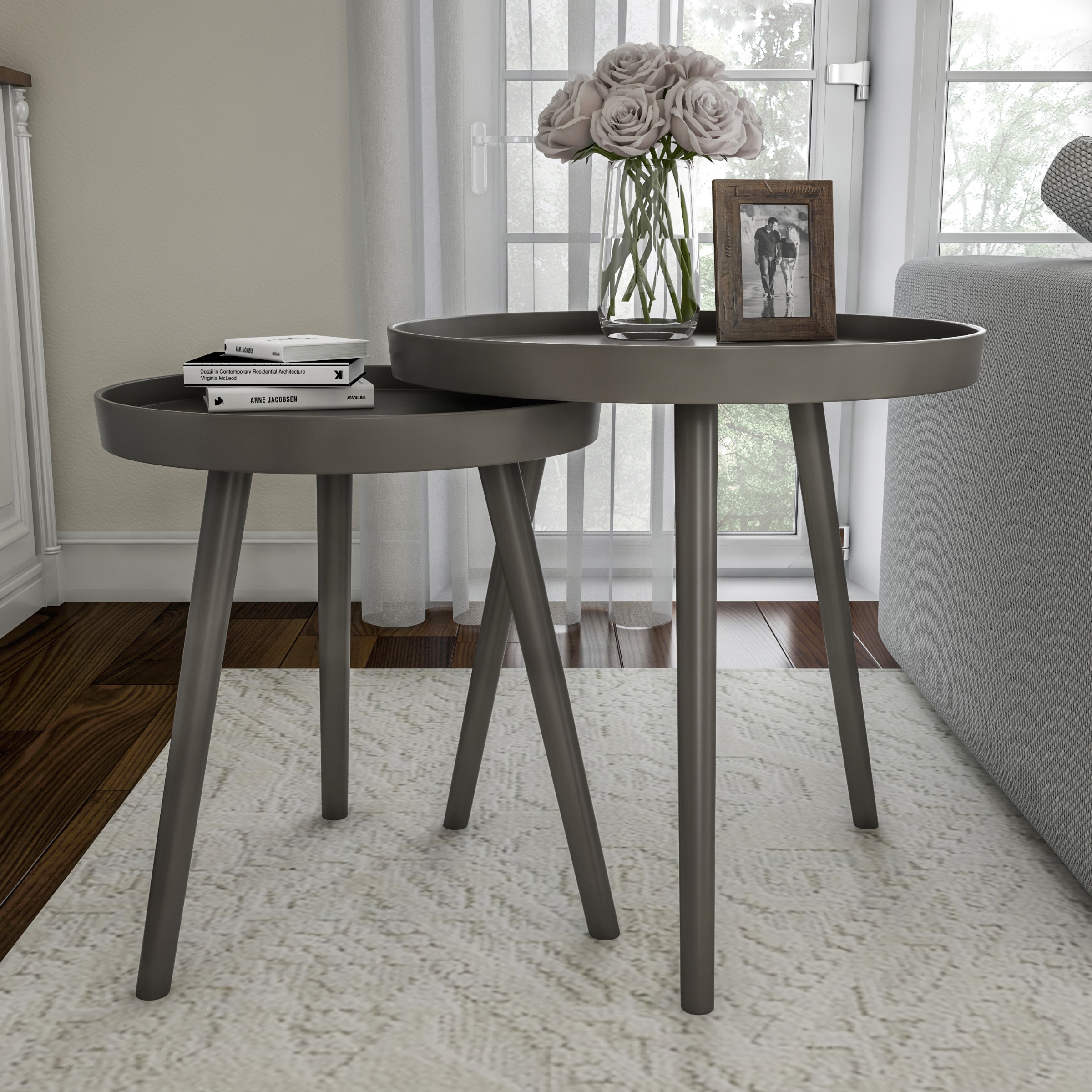 Hastings Home 964712IFY End Tables 21.5-Inches W x 23.5-Inches H Slate Gray Wood Round Modern End Table Assembly Required