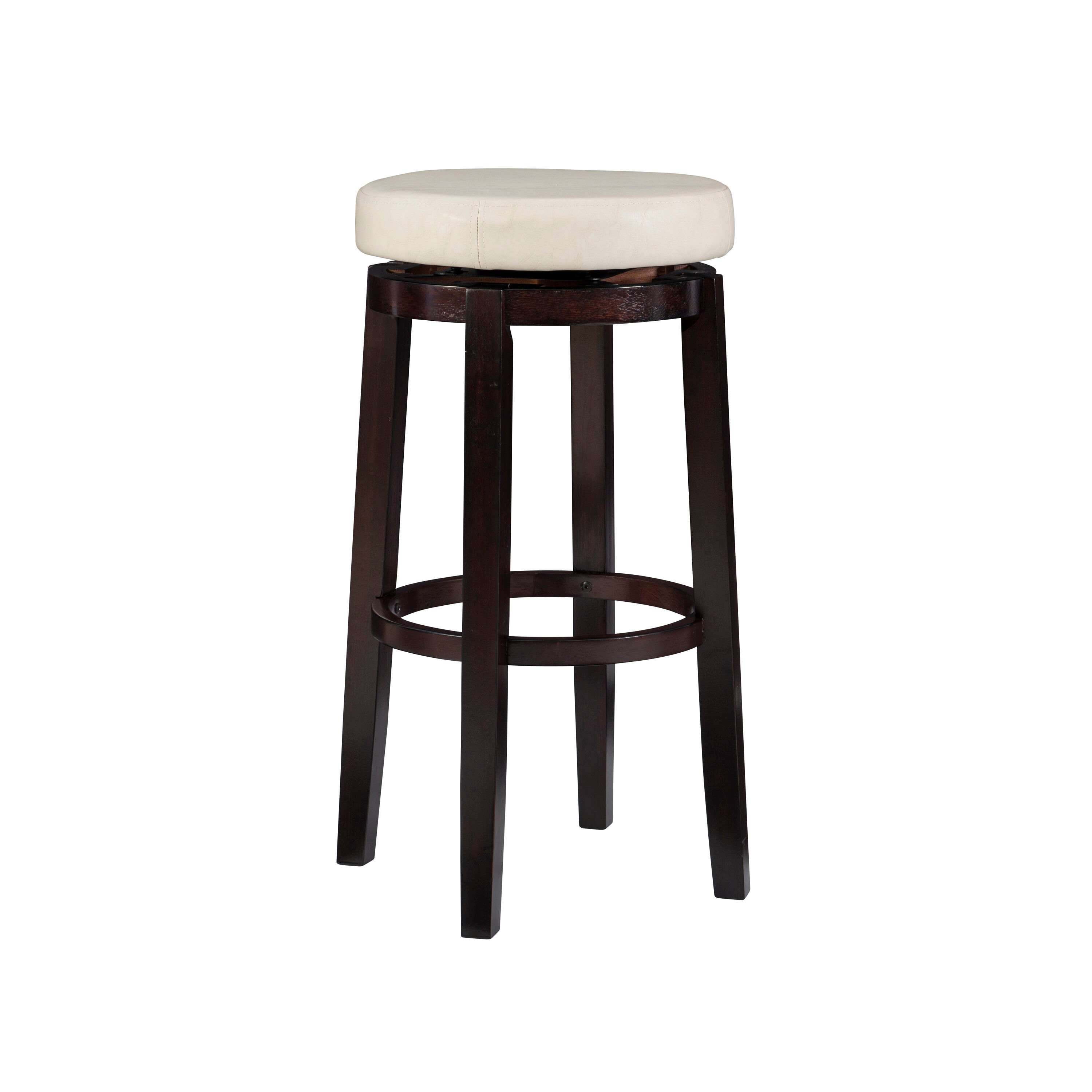 Linon 98353KRIC-01-KD Brown 29.0-in H Bar height Round seat Upholstered Swivel Wood Bar Stool