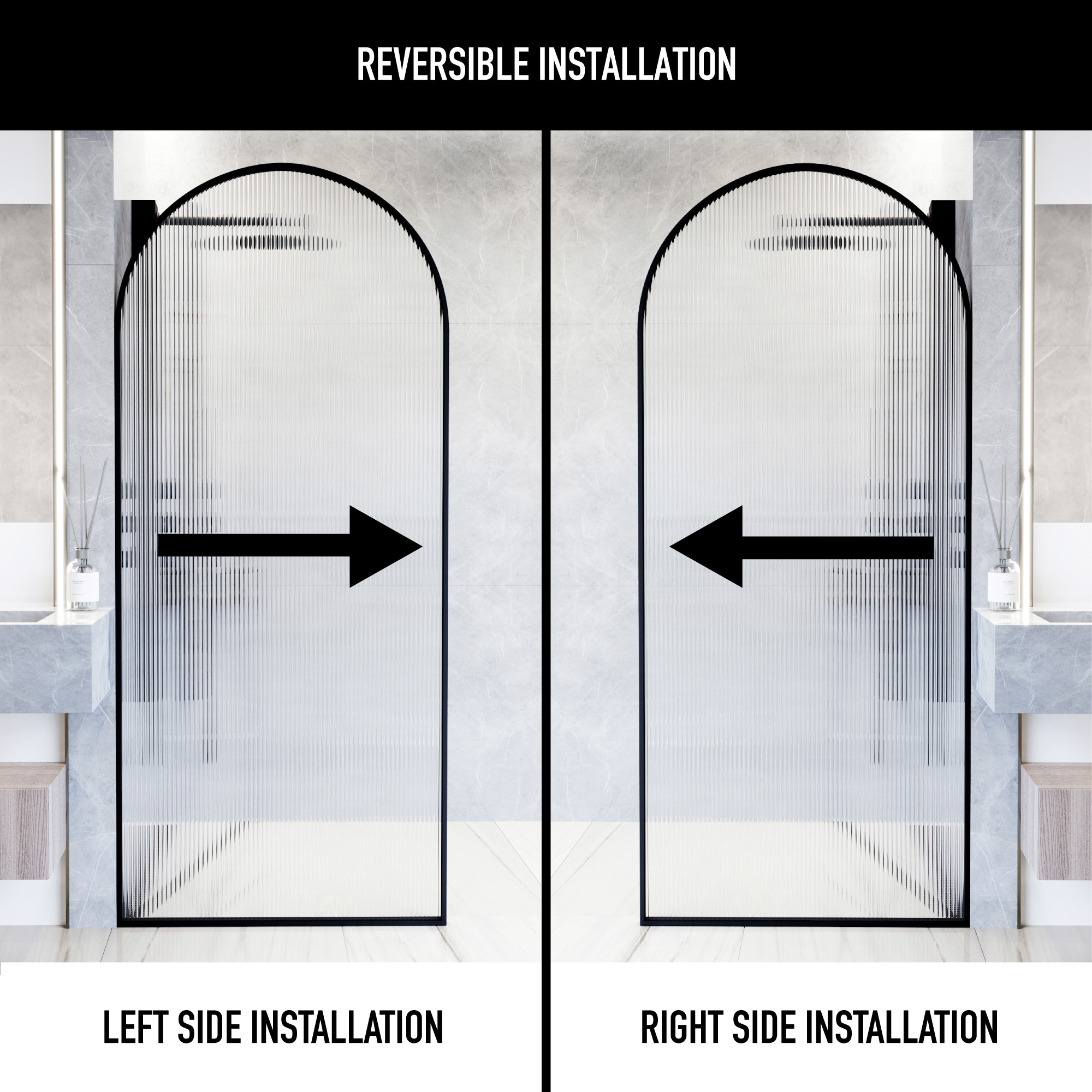 Arden 34" Matte Black Fluted Glass Shower Screen