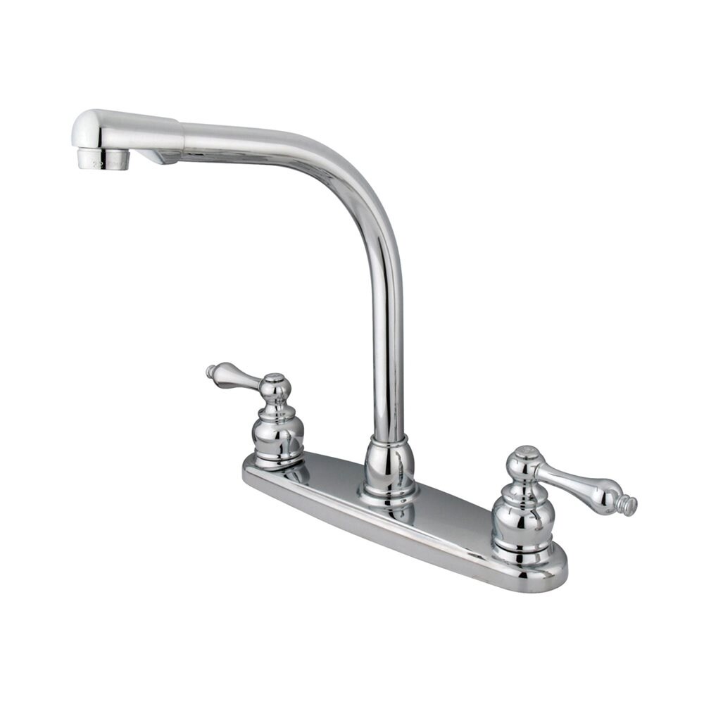 Victorian Chrome Double Handle High-arc Kitchen Faucet with Deck Plate | - Elements of Design EB711ALLS
