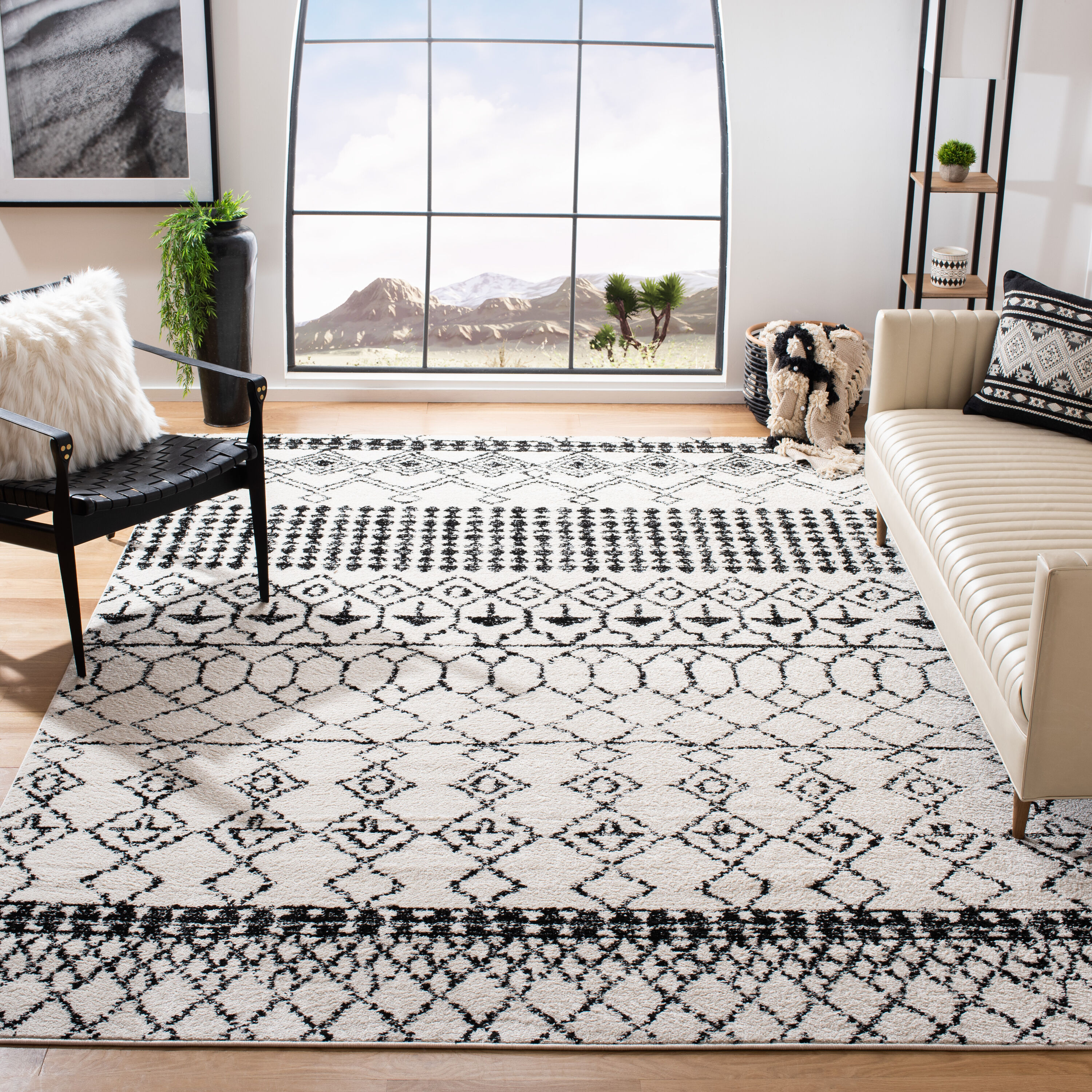 Safavieh TUL229B-1218 Tulum Artesia 12 x 18 (ft) Loomed Polypropylene Ivory/Black Rectangular Indoor Abstract Bohemian/Eclectic Area rug