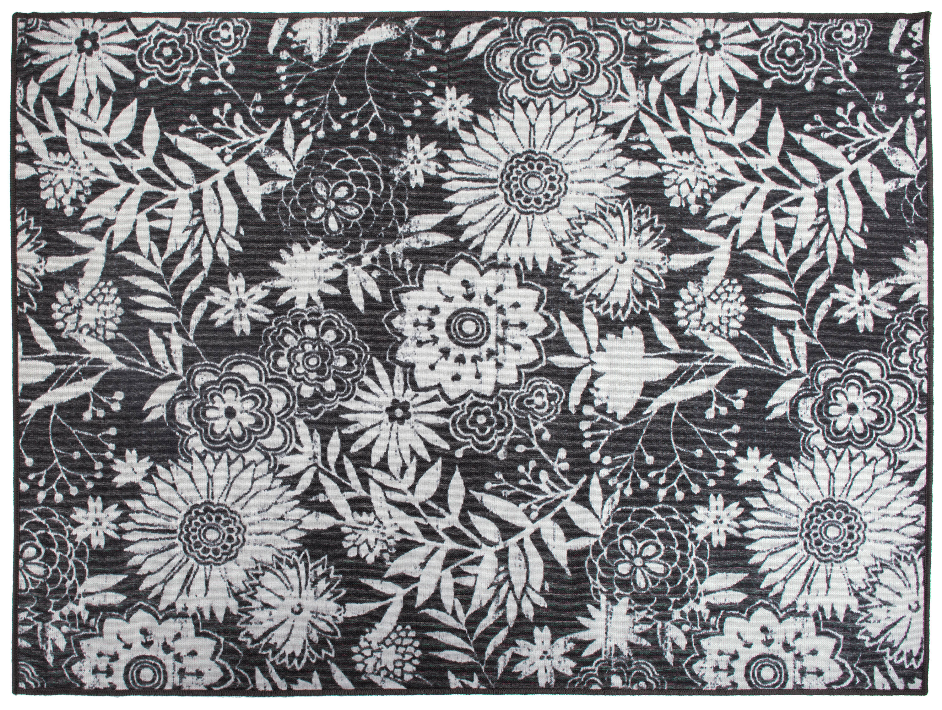 Gray and White Floral Synthetic 5' x 7' Indoor/Outdoor Area Rug