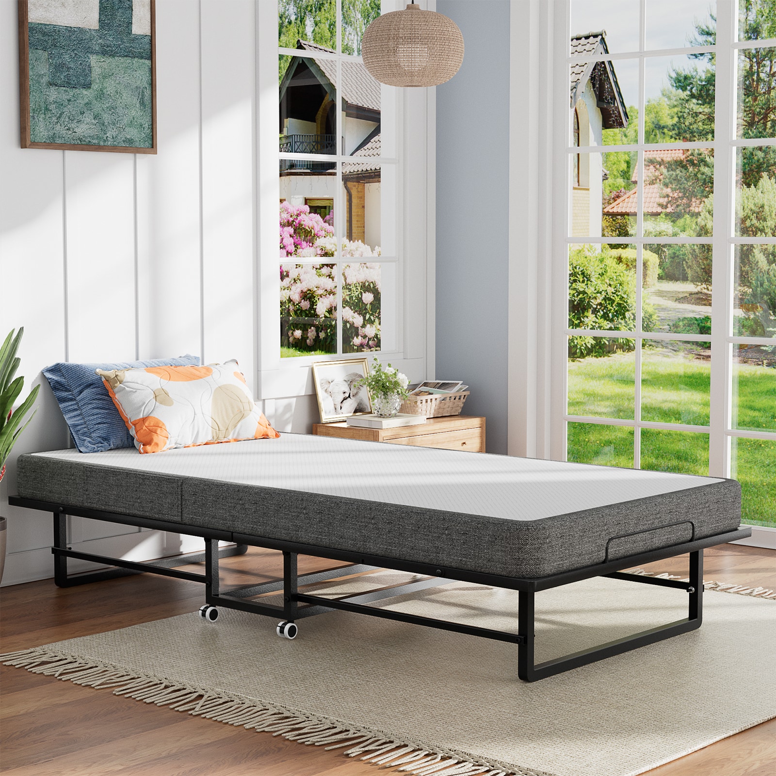 LOVMOR SF-Y-A1F4005406-KD Portable Rollaway Guest Bed with Memory Foam Mattress and Bed Side Pocket