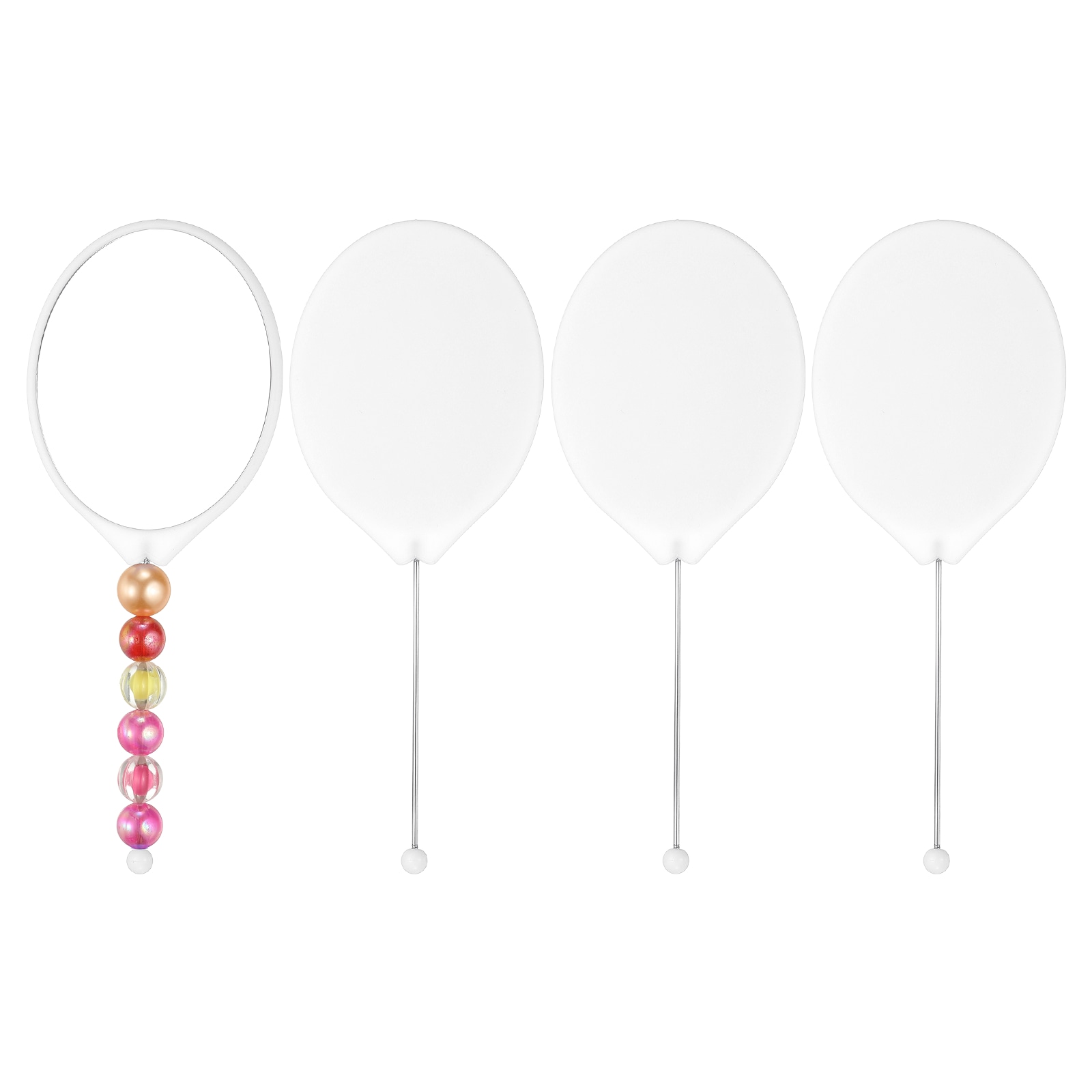 Unique Bargains 4pcs Beadable Mirrors with Handle 7.7 Inch Long Oval Shape Bead Mirror Bars Removable for Women DIY Crafts Travel Makeup(White) #S26030301UX0527