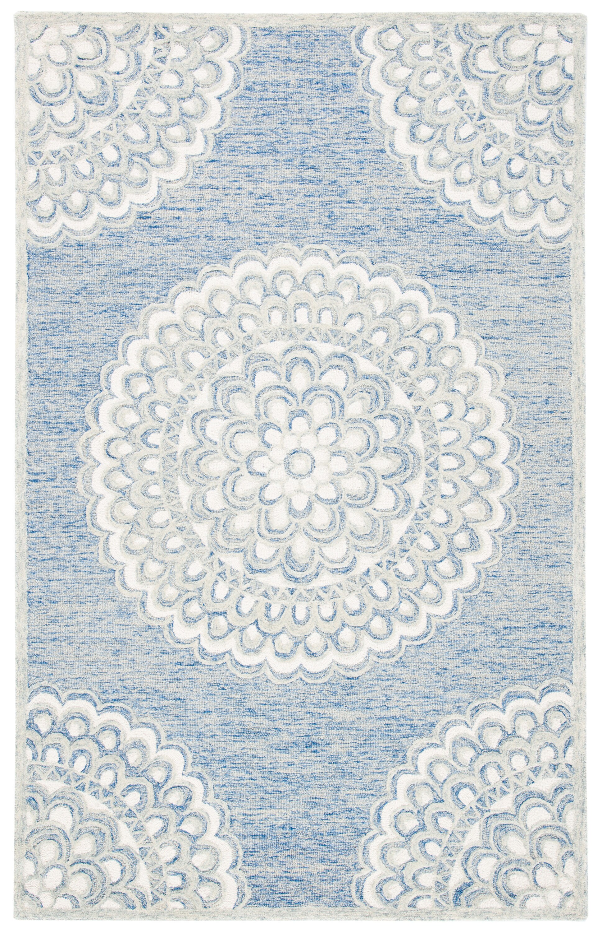 Safavieh MET901M-5 Metro Chiaffreda 5 x 8 (ft) Tufted Wool Blue/Ivory Rectangular Indoor Medallion Bohemian/Eclectic Area rug