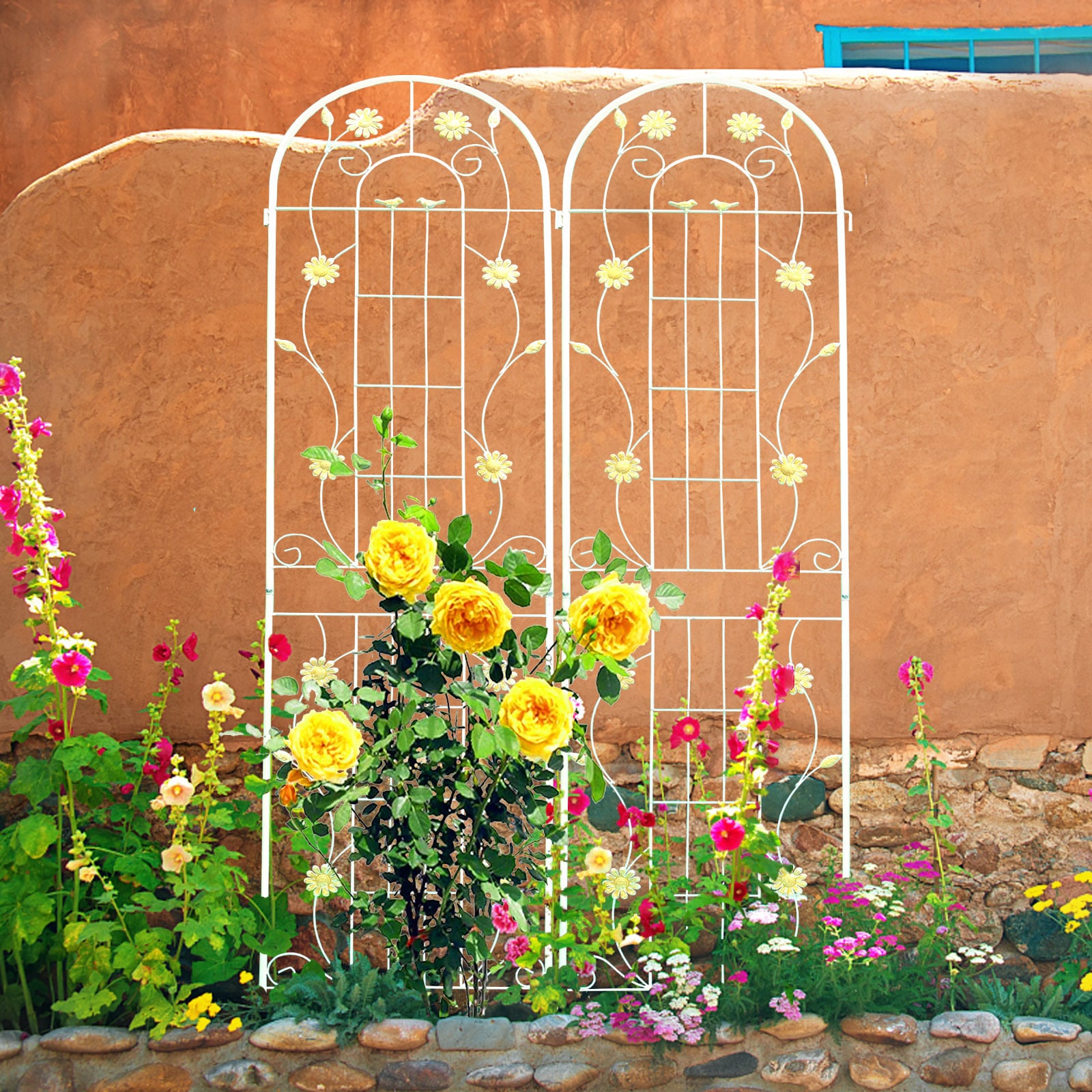 ToolCat NGG29-17-TTX 2 Pack 40-Inches W x 86.7-Inches H Cream White Iron Traditional Garden Trellis For Climbing Plants For Cucumbers For Roses