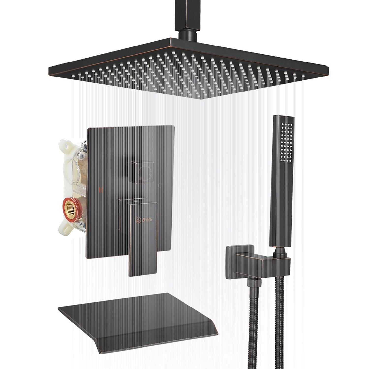 BWE A-95014-ORB-S A-95014 Shower Faucet Oil Rubbed Bronze 1-handle Multi-function 12-Inches Square Bathtub and shower Faucet with Valve