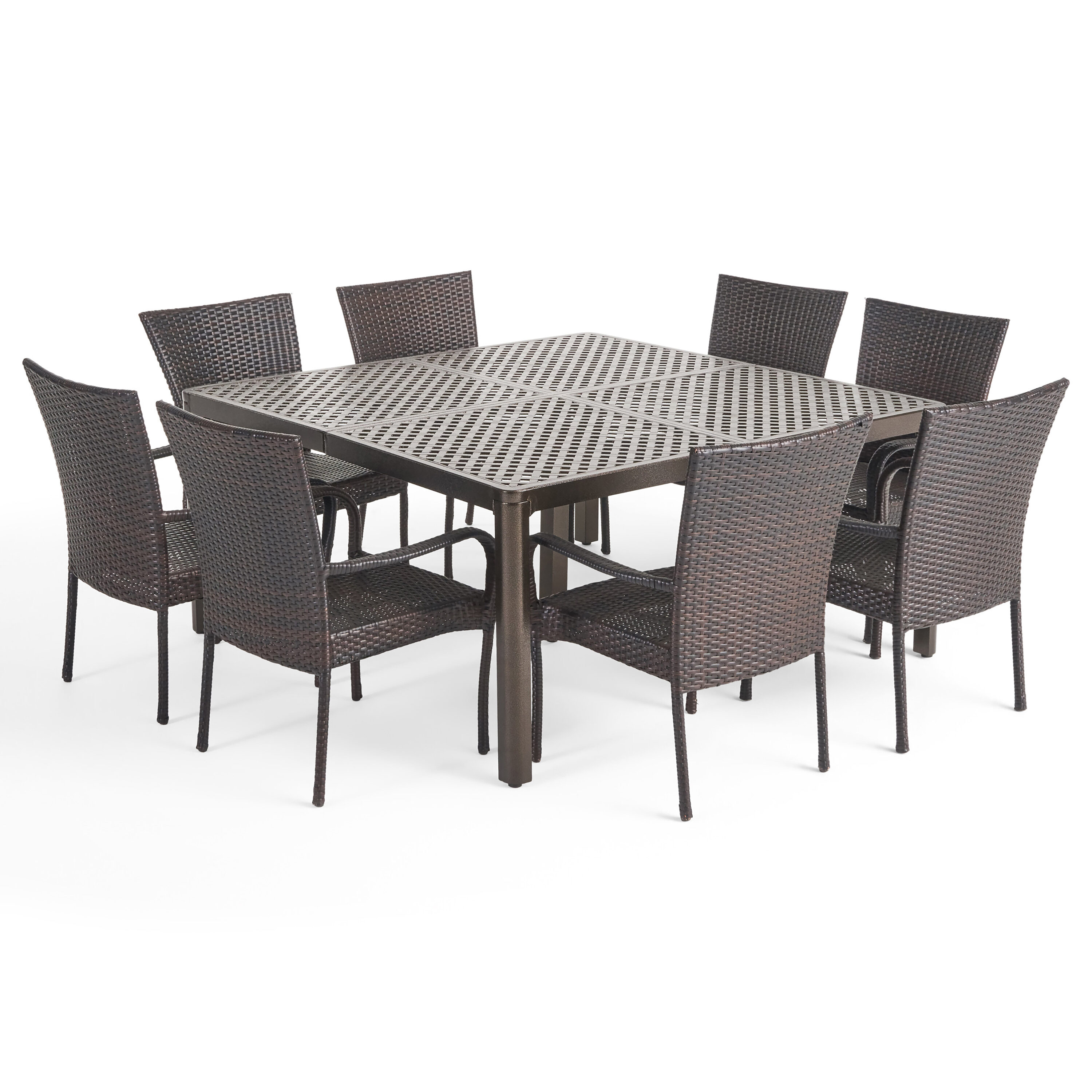 Multibrown Wicker and Iron 8-Seater Outdoor Dining Set