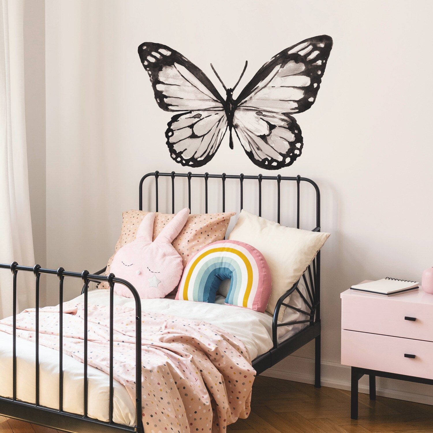 Black and White Watercolor Butterfly Peel and Stick Wall Decal