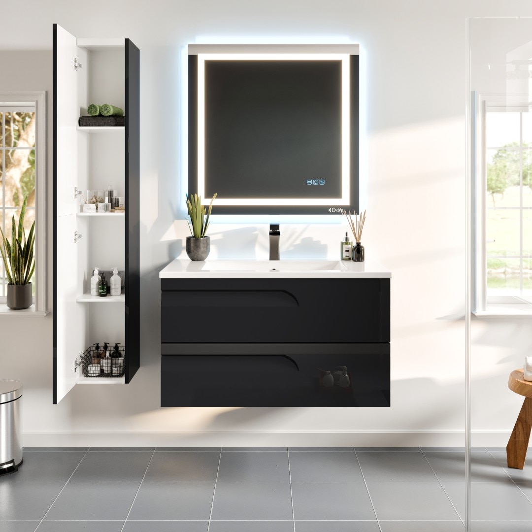 Eviva EVVN23-39BLK-WM Joy 40-in Black Single sink Floating Bathroom Vanity with White Porcelain Top