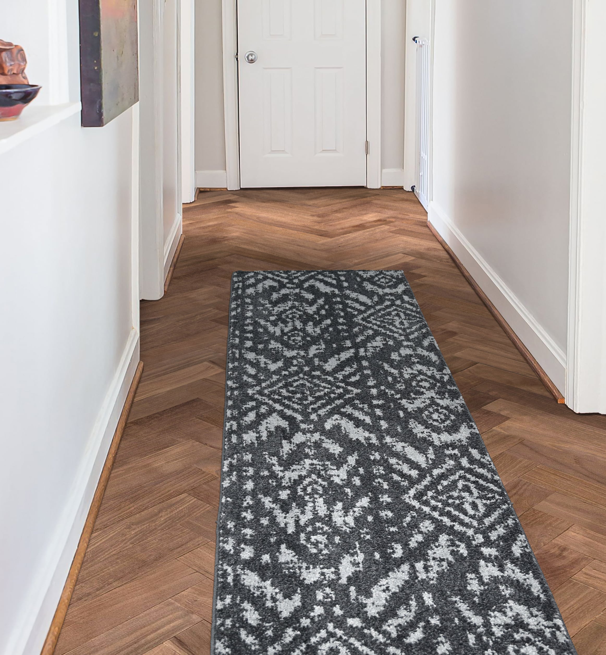 Garland Rug DEN00N024084M9 Denali 2 x 7 (ft) Tufted Polypropylene Cinder Gray/Silver Rectangular Indoor Abstract Mid-Century Modern Runner rug