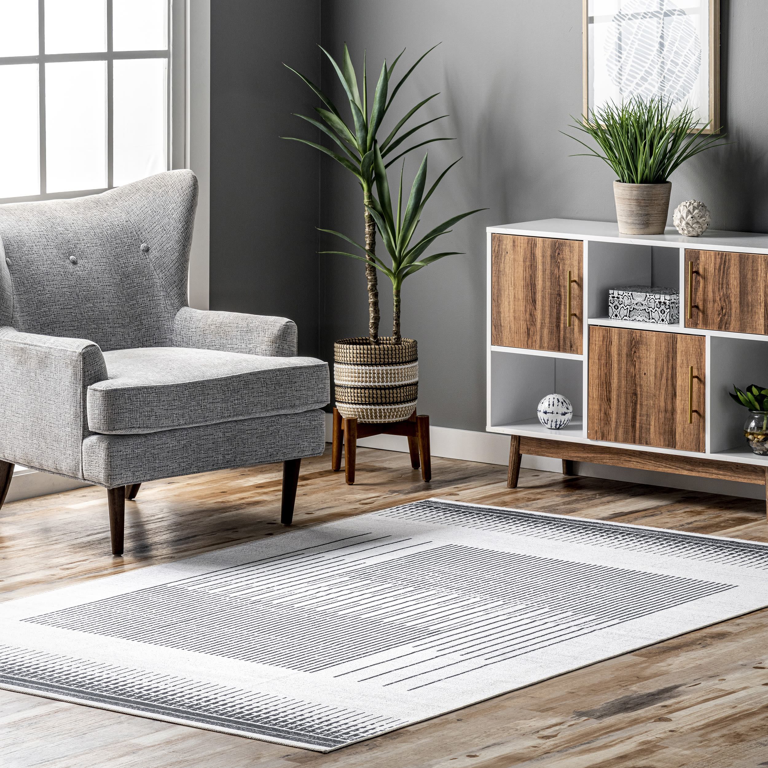 nuLOOM HJAU47A-508 Aurora 5 X 8 (ft) Grey Indoor Geometric Machine Washable Area Rug