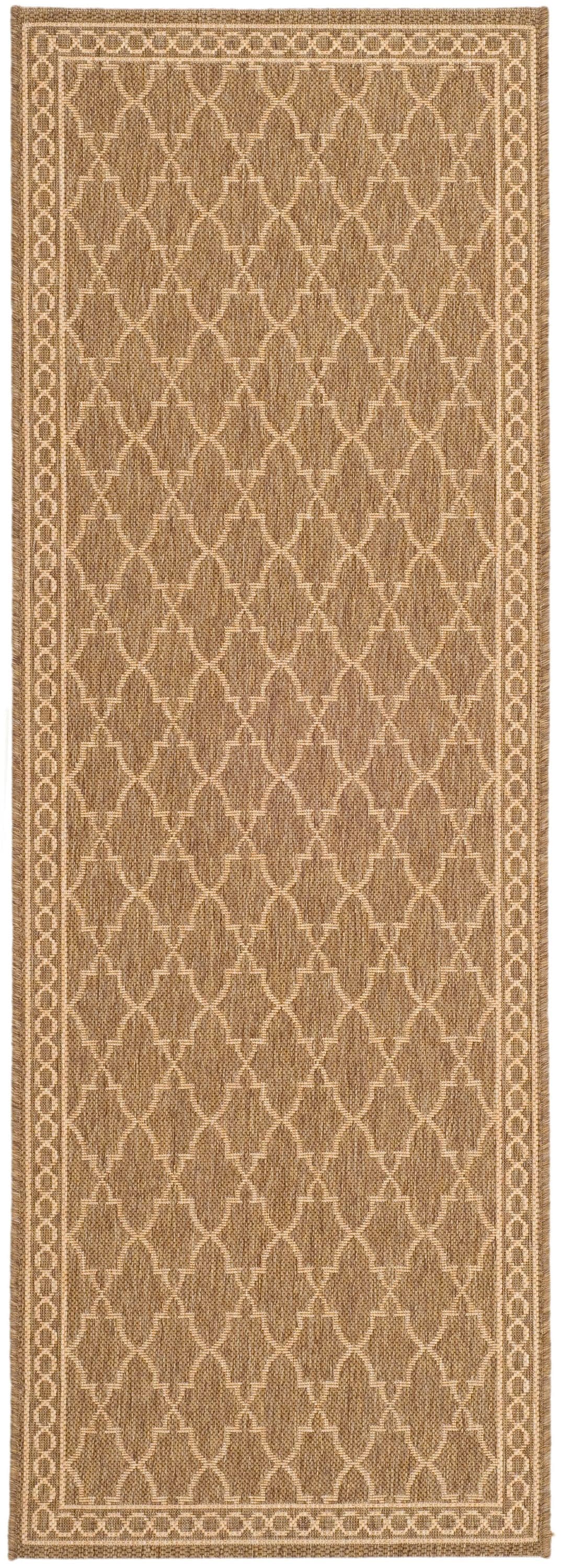 Safavieh CY5142B-38 Courtyard Arabesque 3 x 8 (ft) Loomed Polypropylene Dark Beige/Beige Rectangular Indoor/Outdoor Trellis Coastal Runner rug