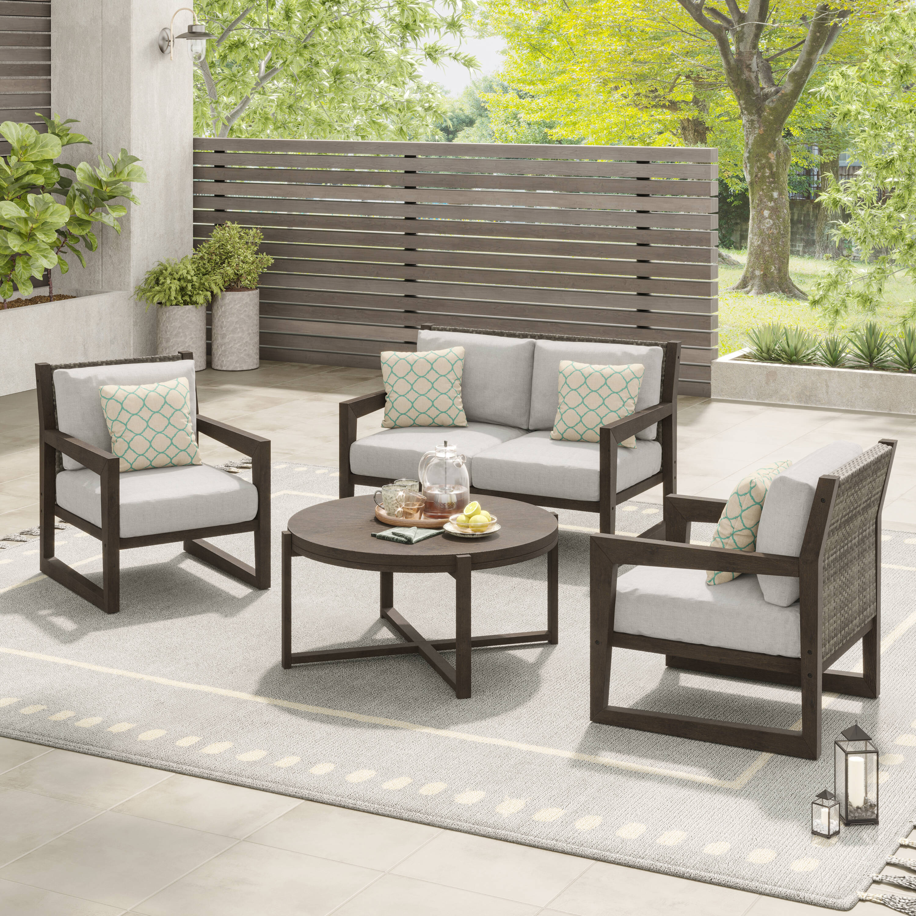 Octans SL2C00242 4 -Piece Patio Conversation Set with Gray Sunbrella Cushions