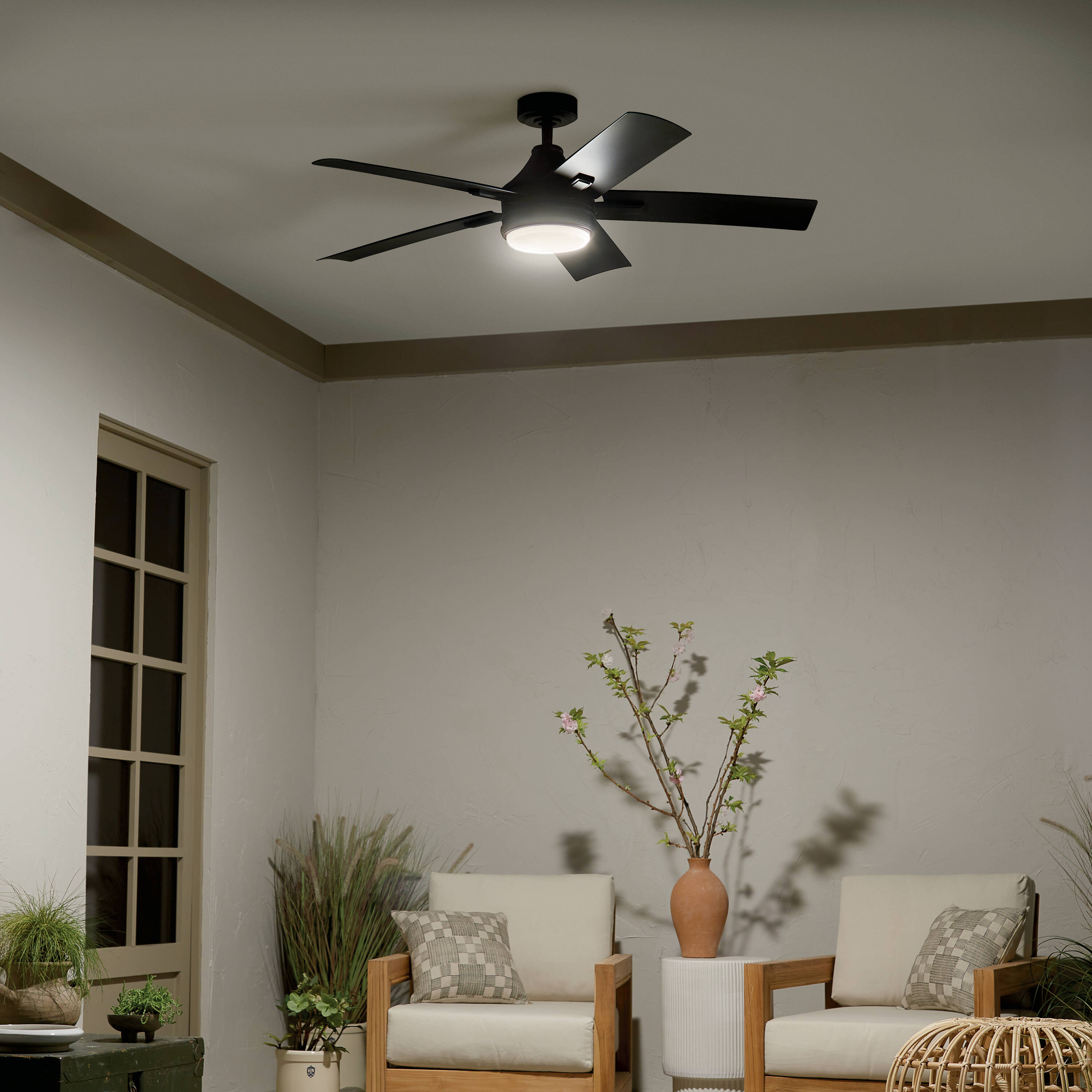 Kichler Tide 52-in Satin Black Integrated LED Indoor/Outdoor Ceiling ...