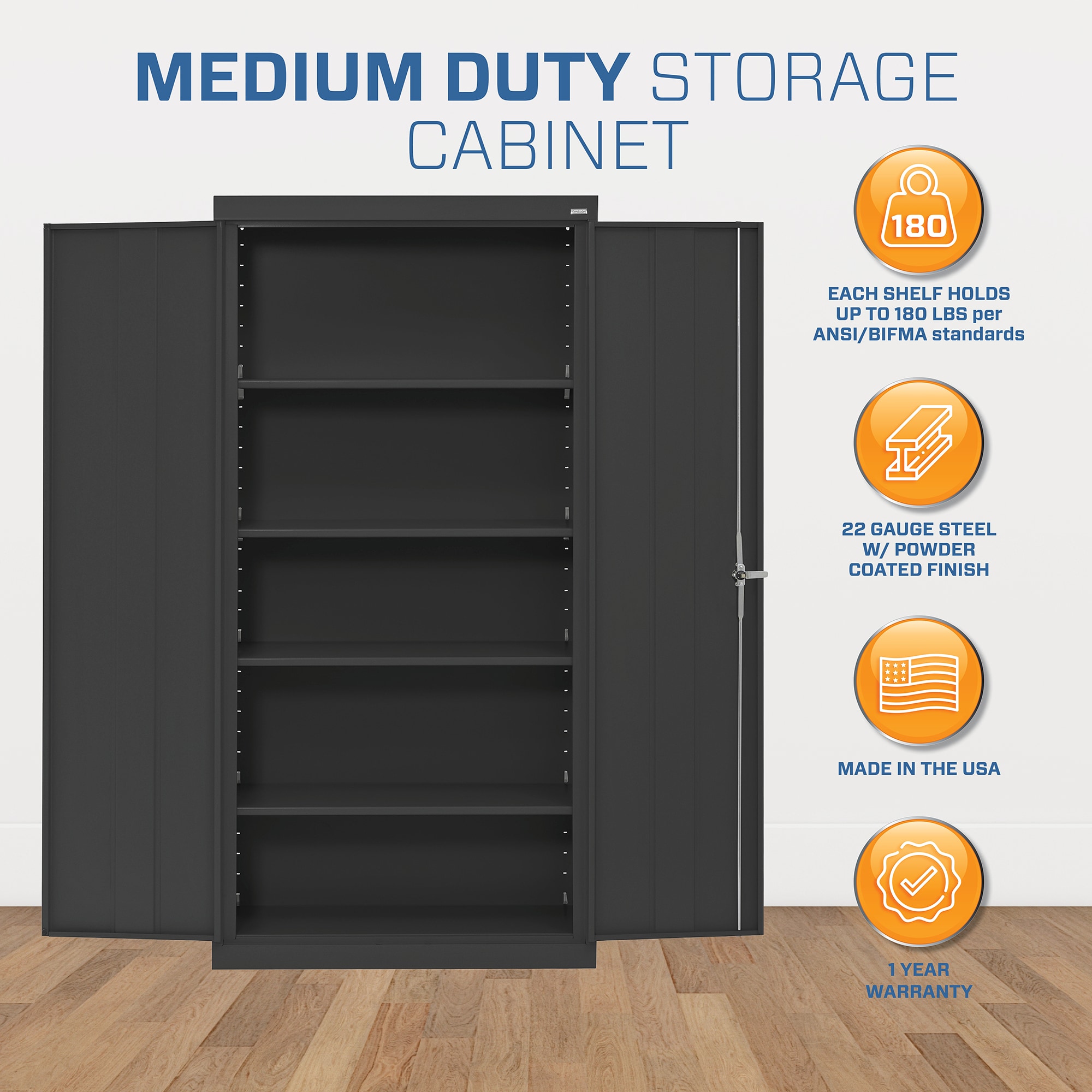 Black Freestanding Lockable Office Cabinet with Adjustable Shelving