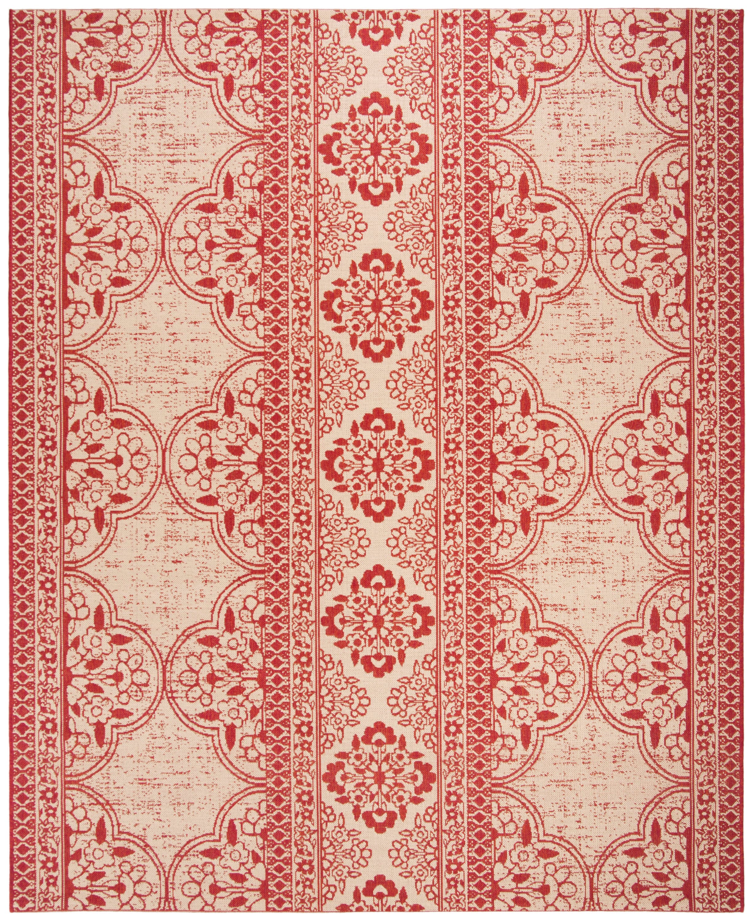 Safavieh BHS174Q-8 Beach House Viney 8 x 10 (ft) Loomed Polypropylene Red/Creme Rectangular Indoor/Outdoor Floral/Botanical Bohemian/Eclectic Area rug