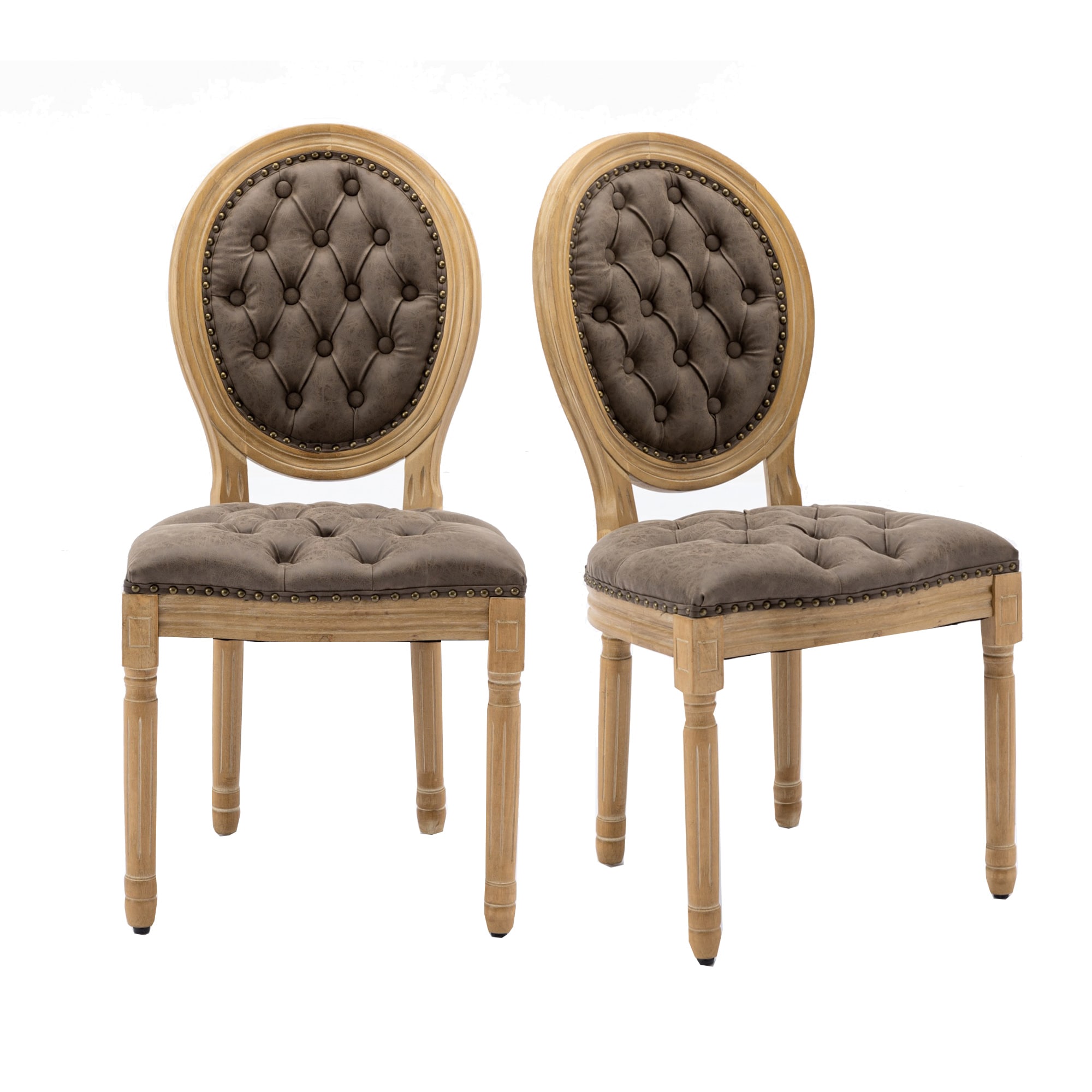 Hrinhom HC-W7004-BROWN Set of 2 Traditional Faux Leather Upholstered Dining Side Chair (Wood Frame)