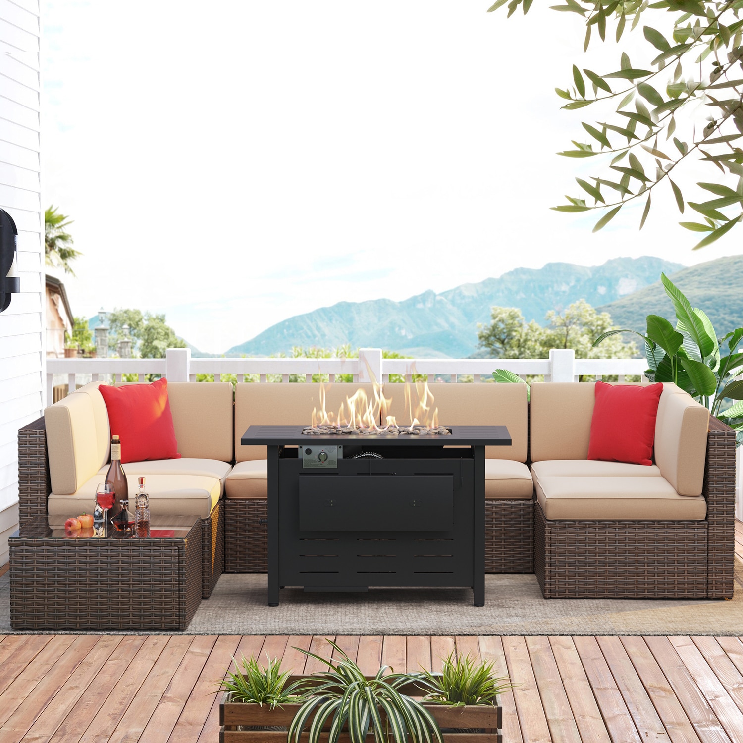 Bapipro BP3508B21 8 -Piece Rattan Patio Sofa Conversation Set with Brown Cushions