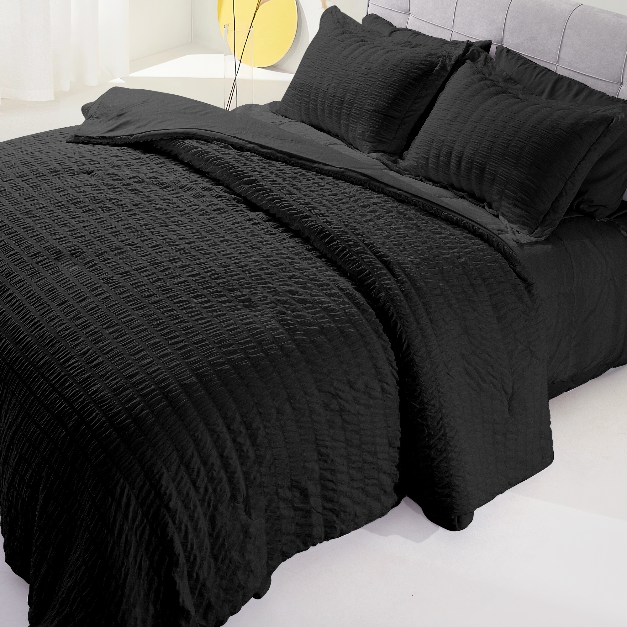 JEAREY JE-PPS-BK-Q Bedding Sets 7 -Piece Black Queen Comforter Set
