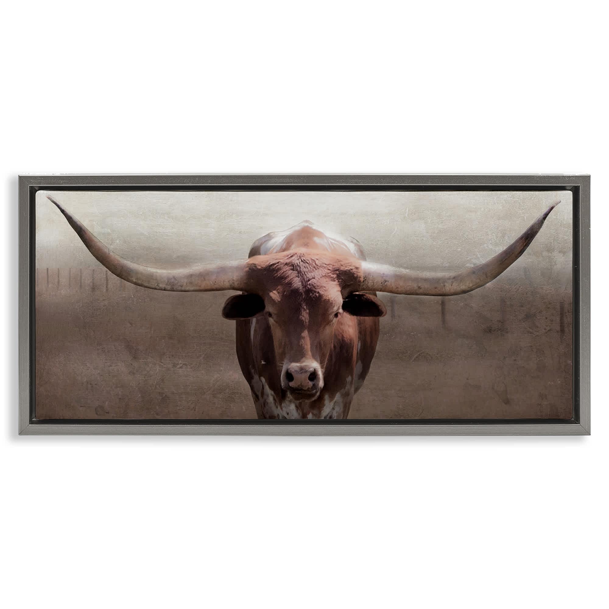 Stupell Industries BS-218-FFL-10X24 Rustic Western Longhorn Gray Framed Floater Canvas Wall Art By Carol Robinson 25 x 11