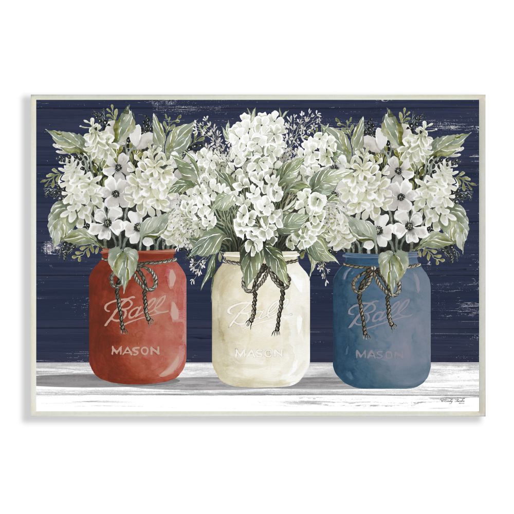 Rustic Americana Floral Bouquets Wall Art in Red, White, and Blue