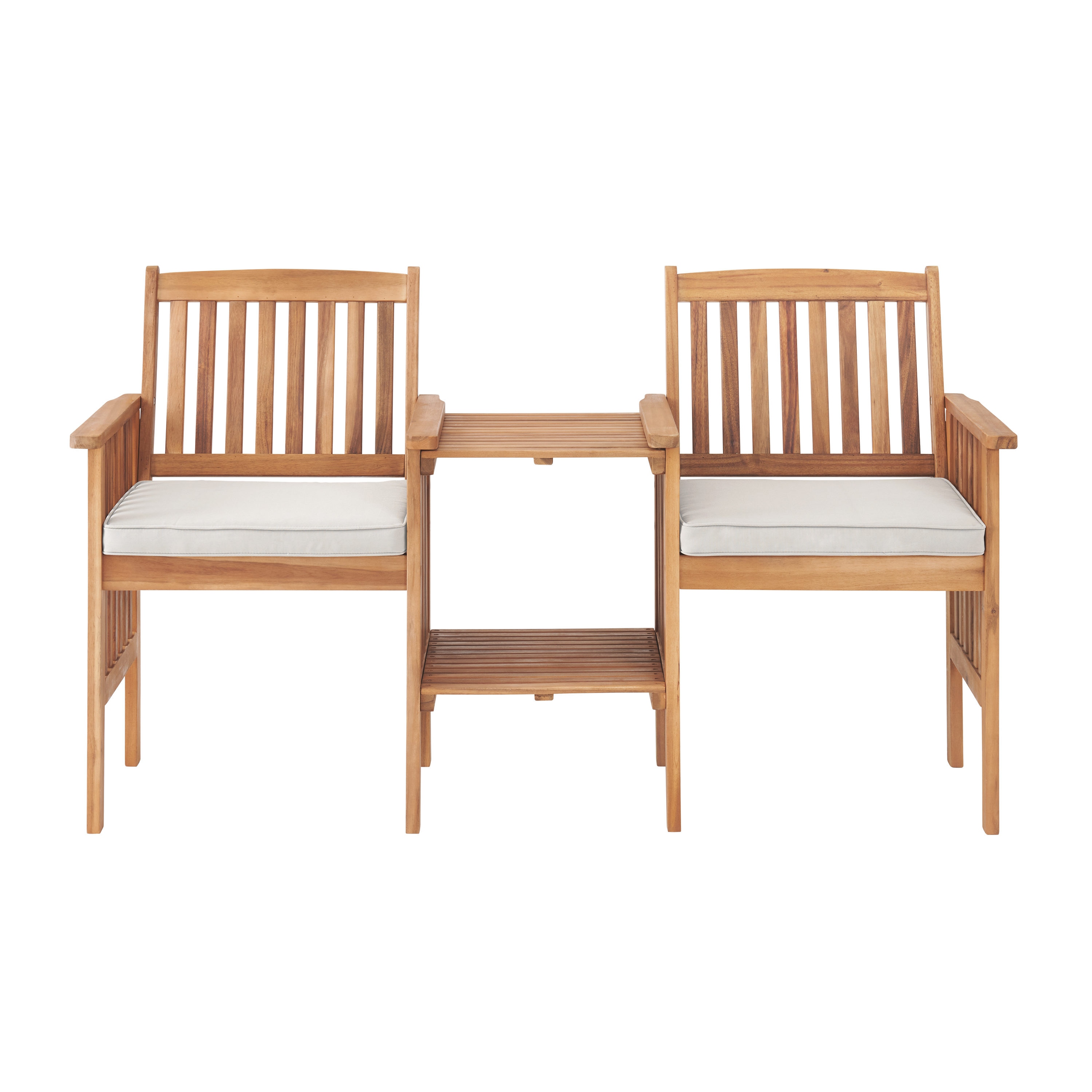 Natural Acacia Wood Outdoor Double Seat Bench with Table