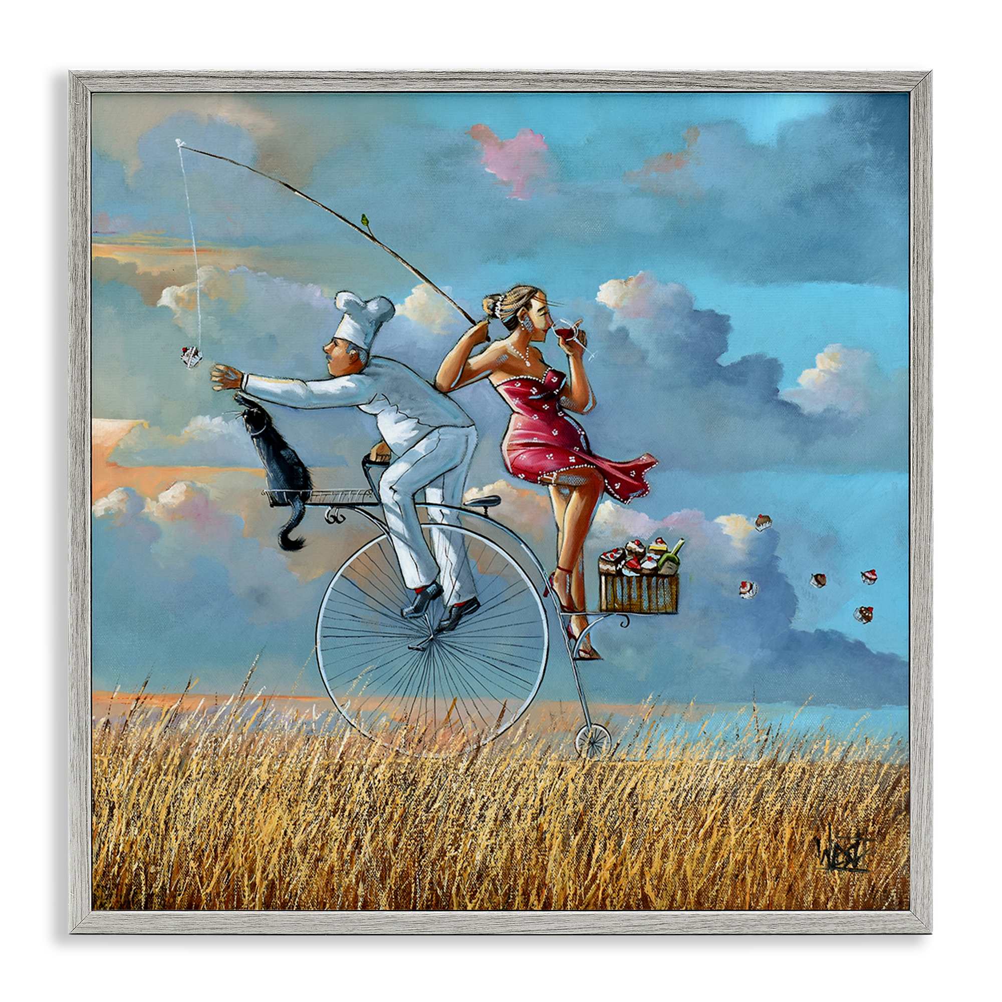 Stupell Industries BS-771-GFF-17X17 Charming Lady and Chef Bicycle View Framed Giclee design by Ronald West