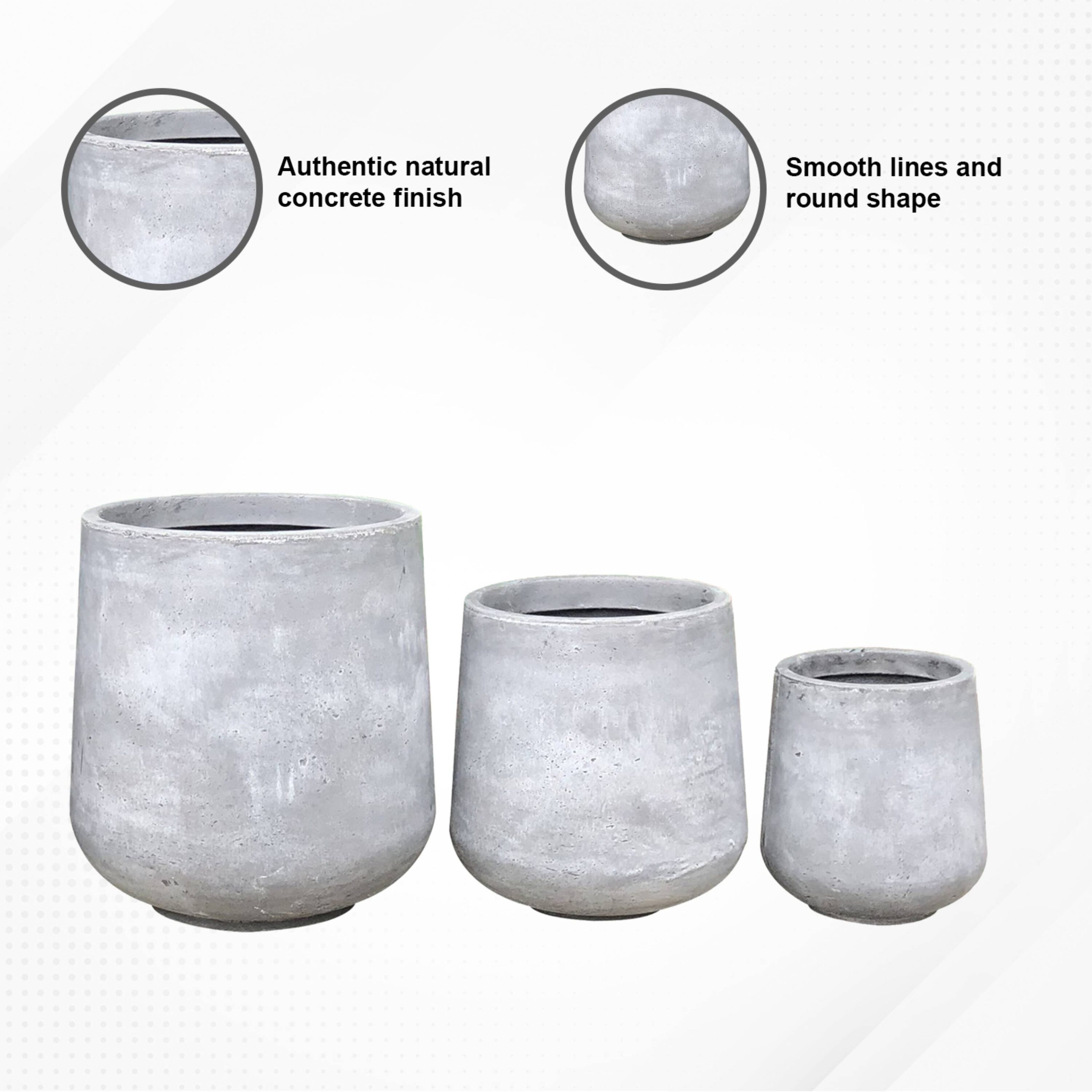 Set of 3 Gray Lightweight Concrete Footed Tulip Planters