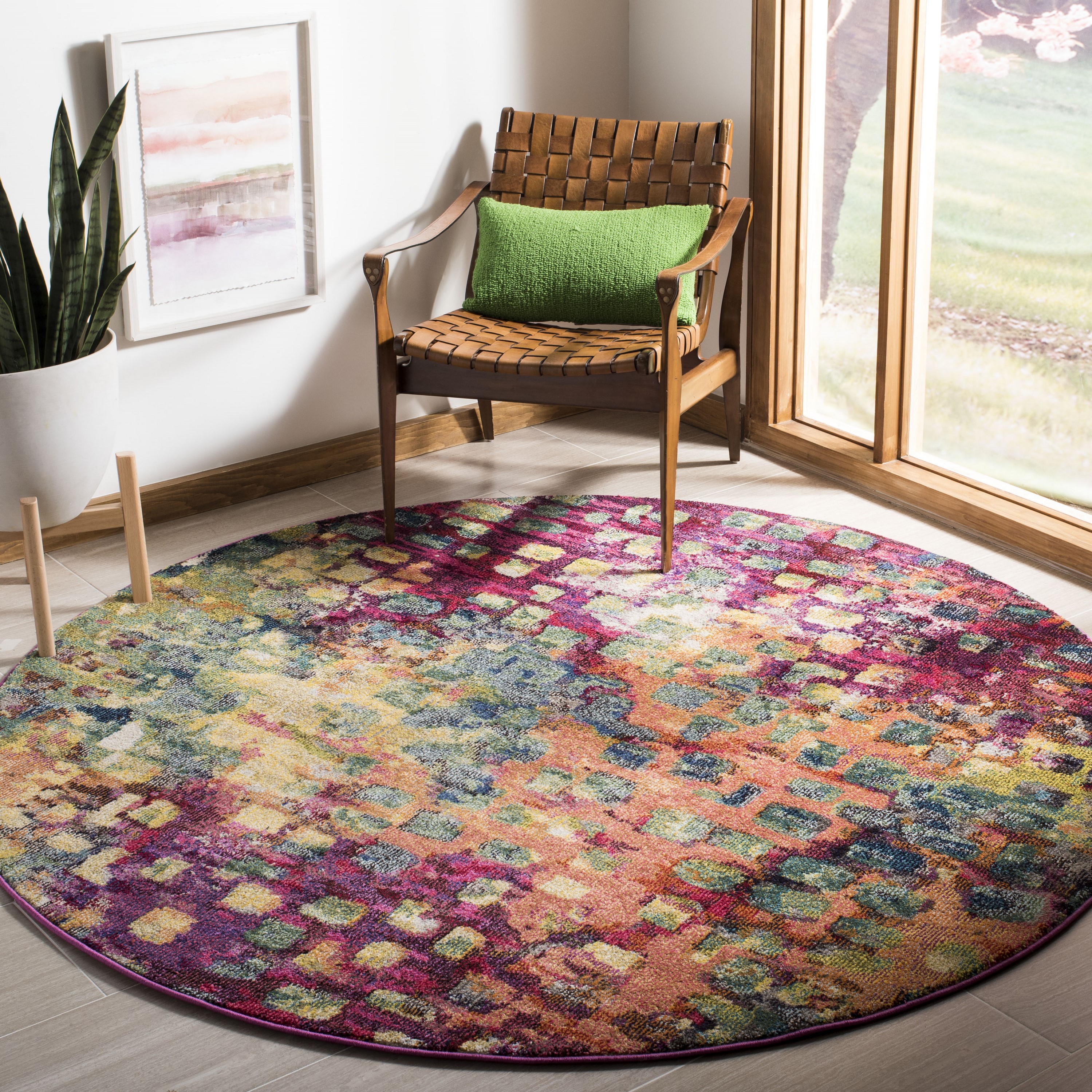 Safavieh MNC225D-7R Monaco Gogh 7 x 7 (ft) Loomed Polypropylene Multi Round Indoor Abstract Bohemian/Eclectic Area rug