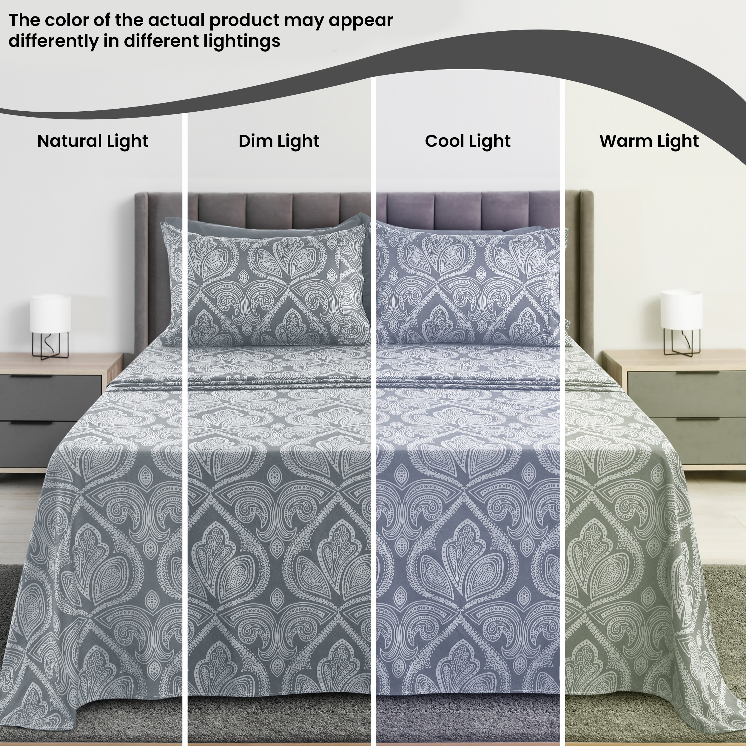 Lux Decor Collection PAISLEY Q  GREY Sheet-Sets - View #6