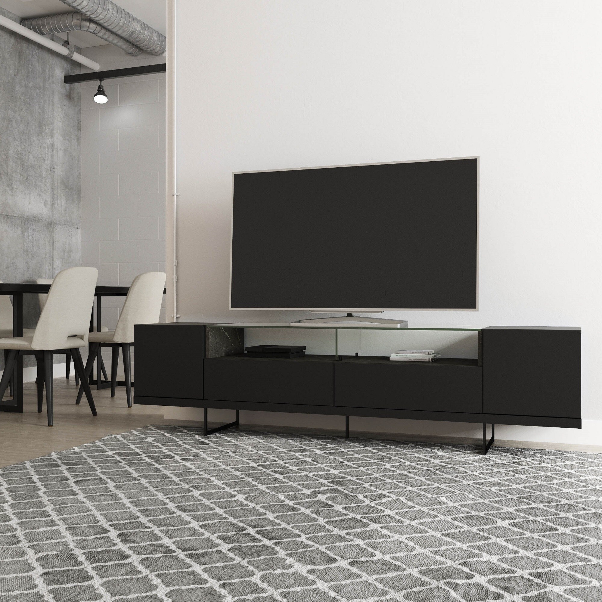 Manhattan Comfort 223252 Celine Modern/Contemporary Black and Black Marble TV stand ( Accommodates TVs up to 70-in )