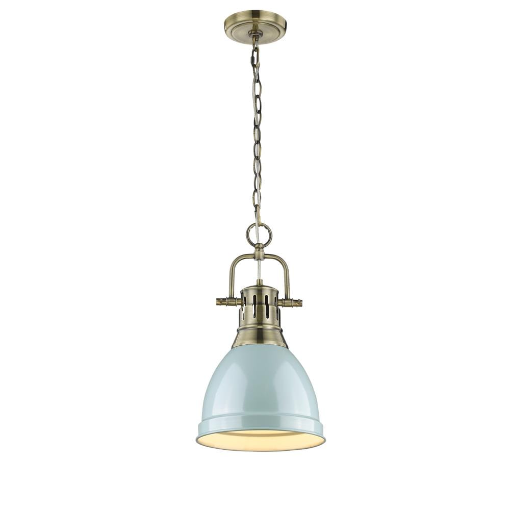 Golden Lighting 3602-S AB-SF Duncan 1 -Light Aged Brass Transitional Dome Medium Hanging Pendant light
