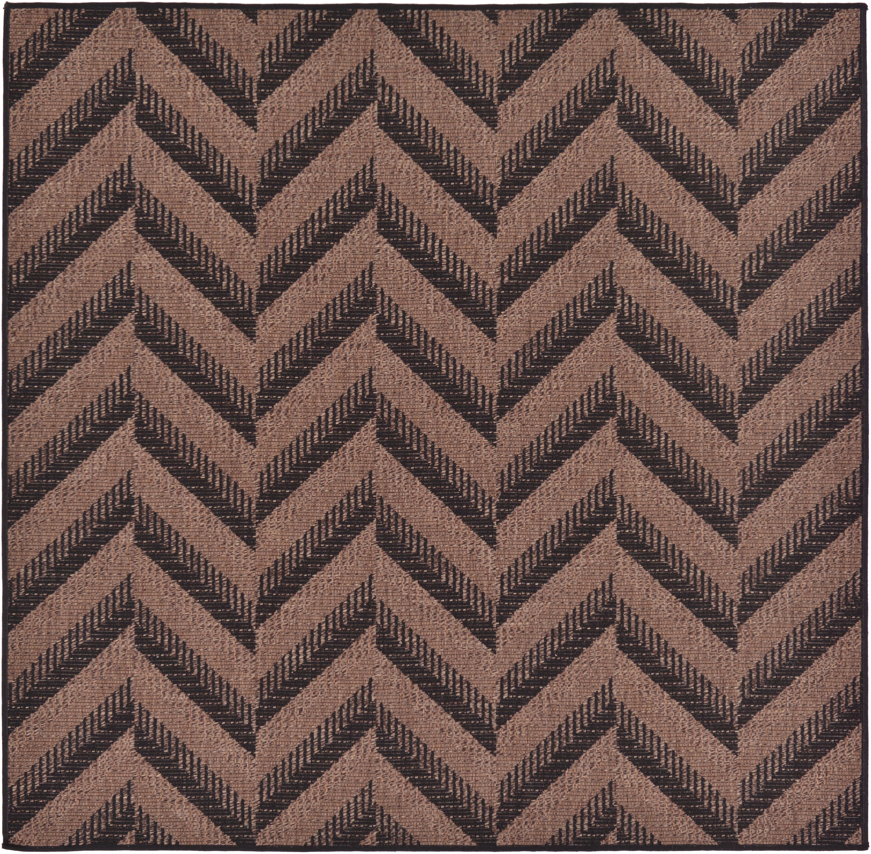 Easy-Care Abstract Chevron 6' Square Outdoor Rug in Brown