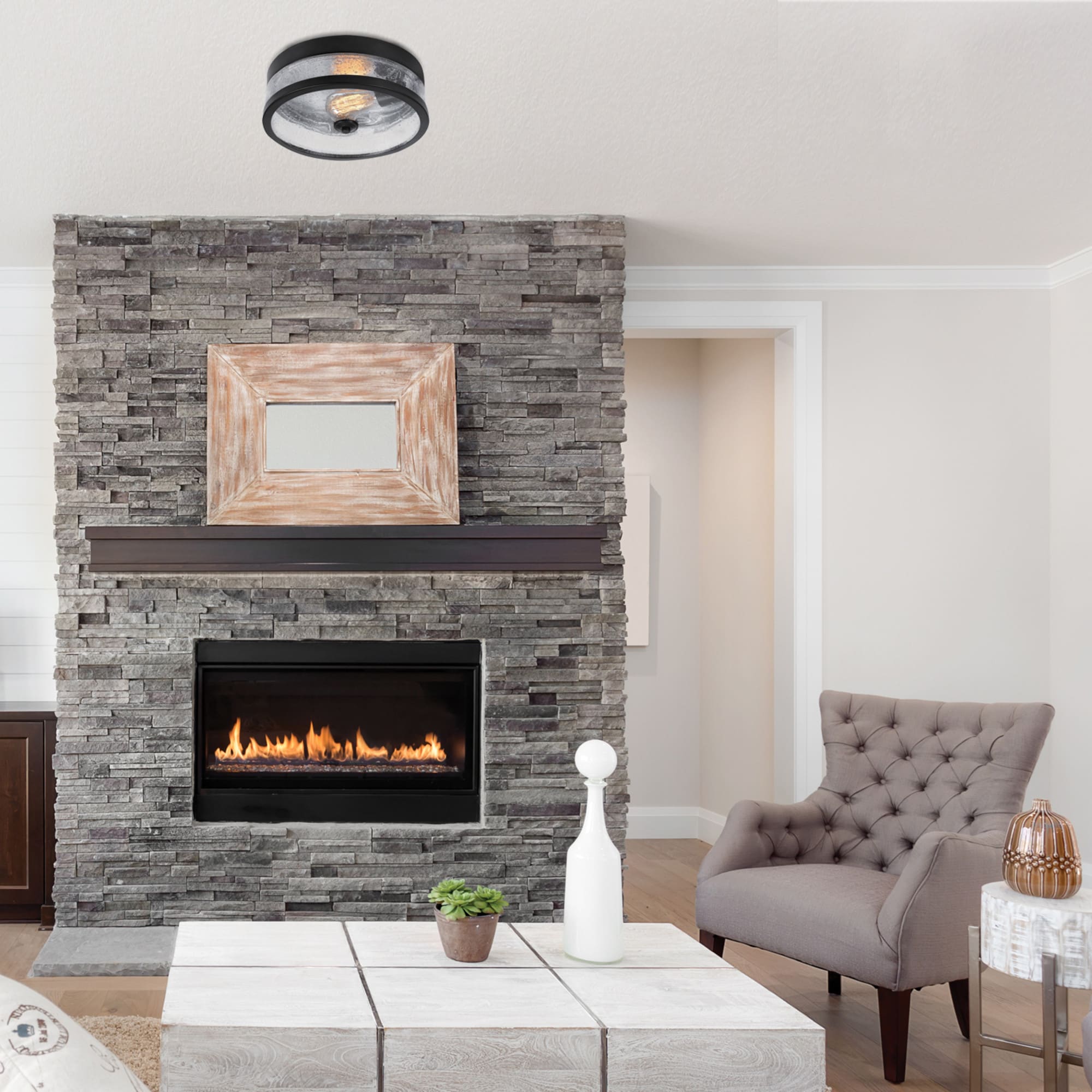 Carolina 11.25" Dark Bronze and Glass Flush Mount Ceiling Light