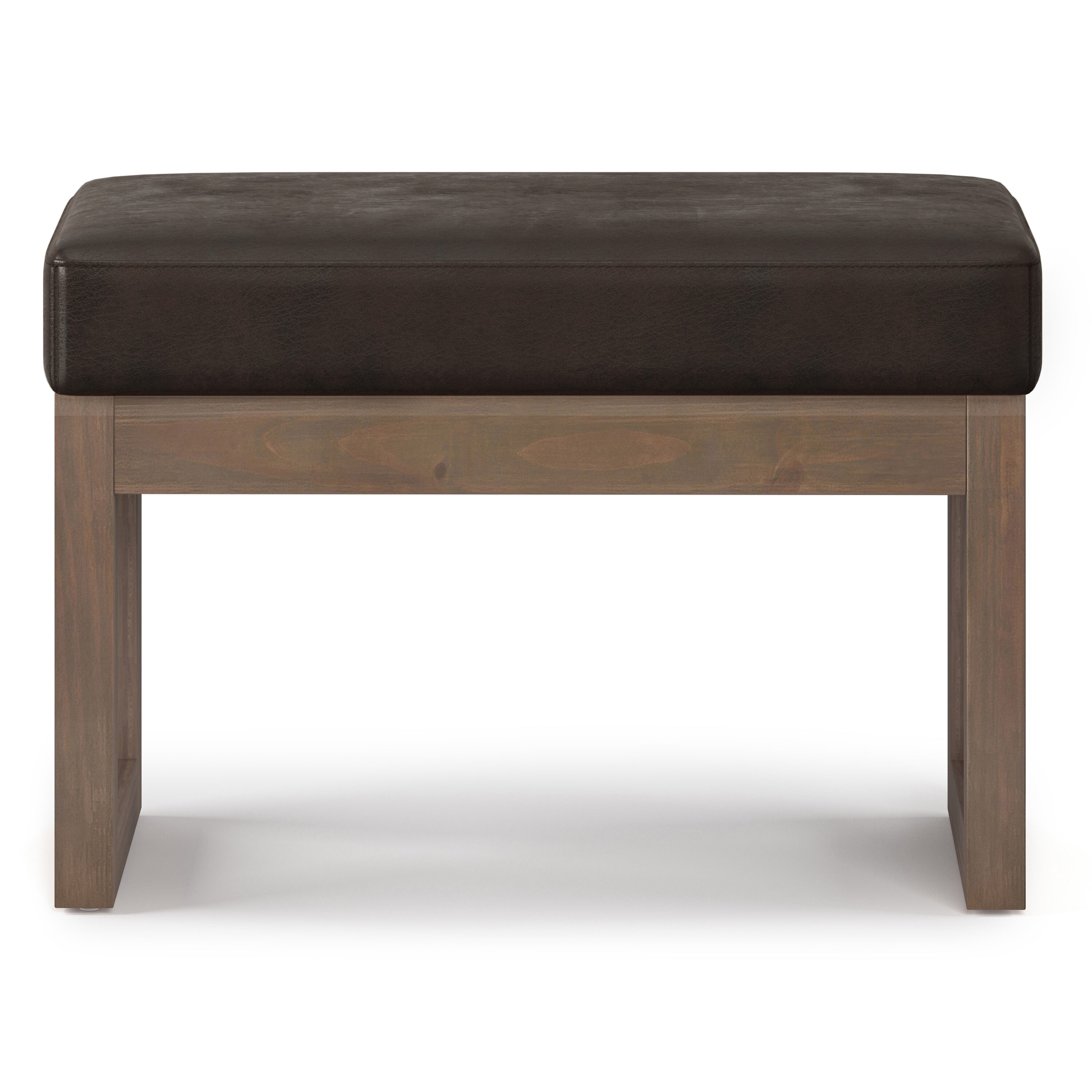 Simpli Home Milltown Small Ottoman Bench in Distressed Black Faux Leather