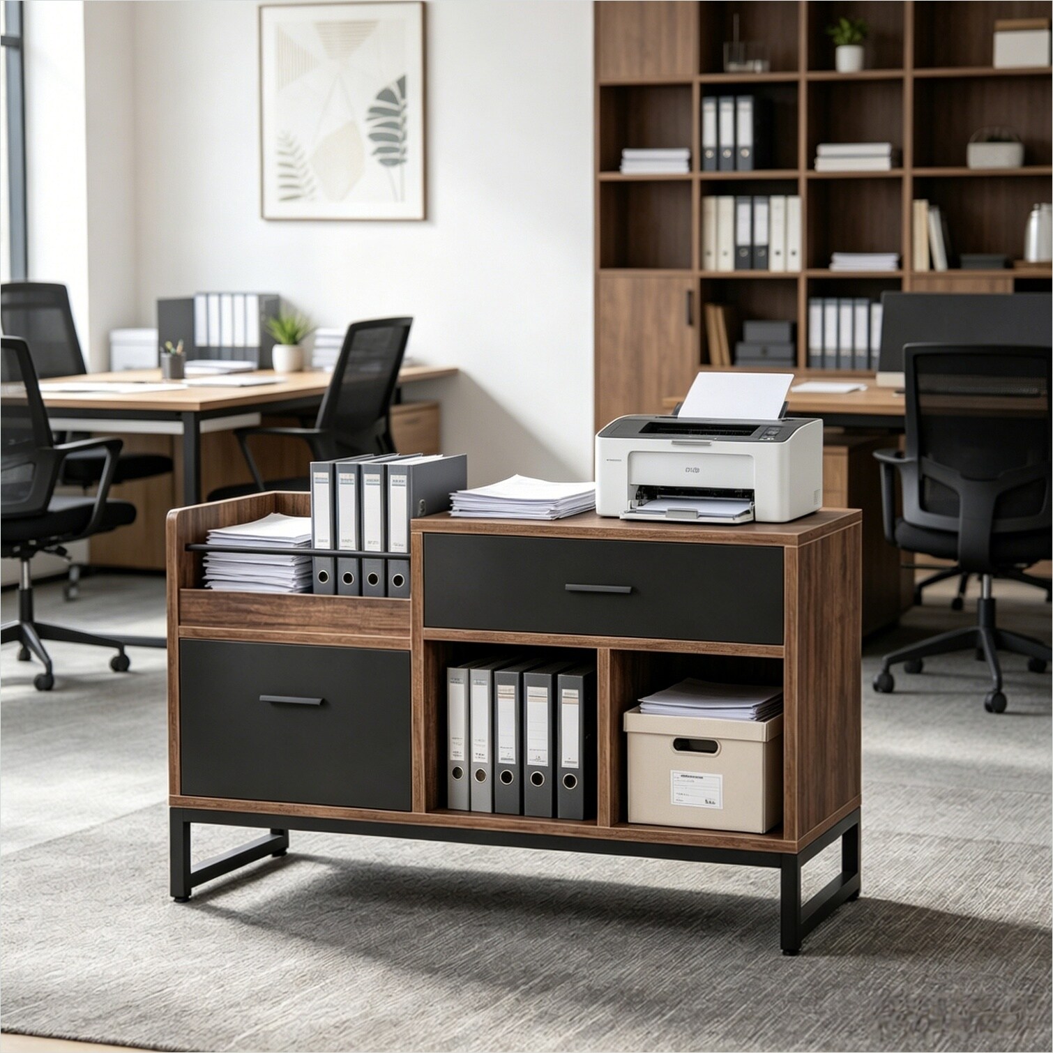 Watnature Home Office File Cabinet with Dual Drawers and Printer Shelf ...