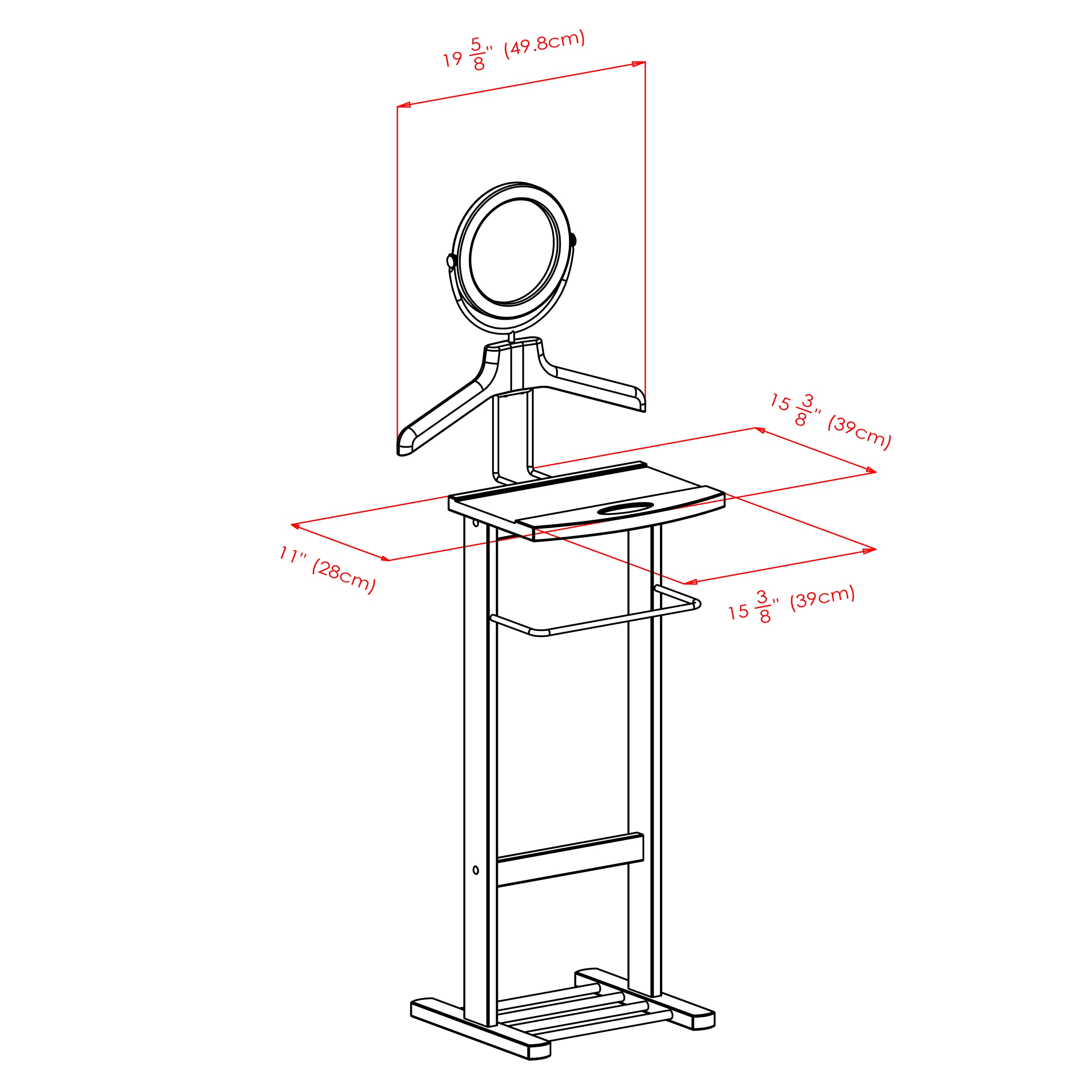 Espresso Brown Wood Valet Stand with Mirror and Storage
