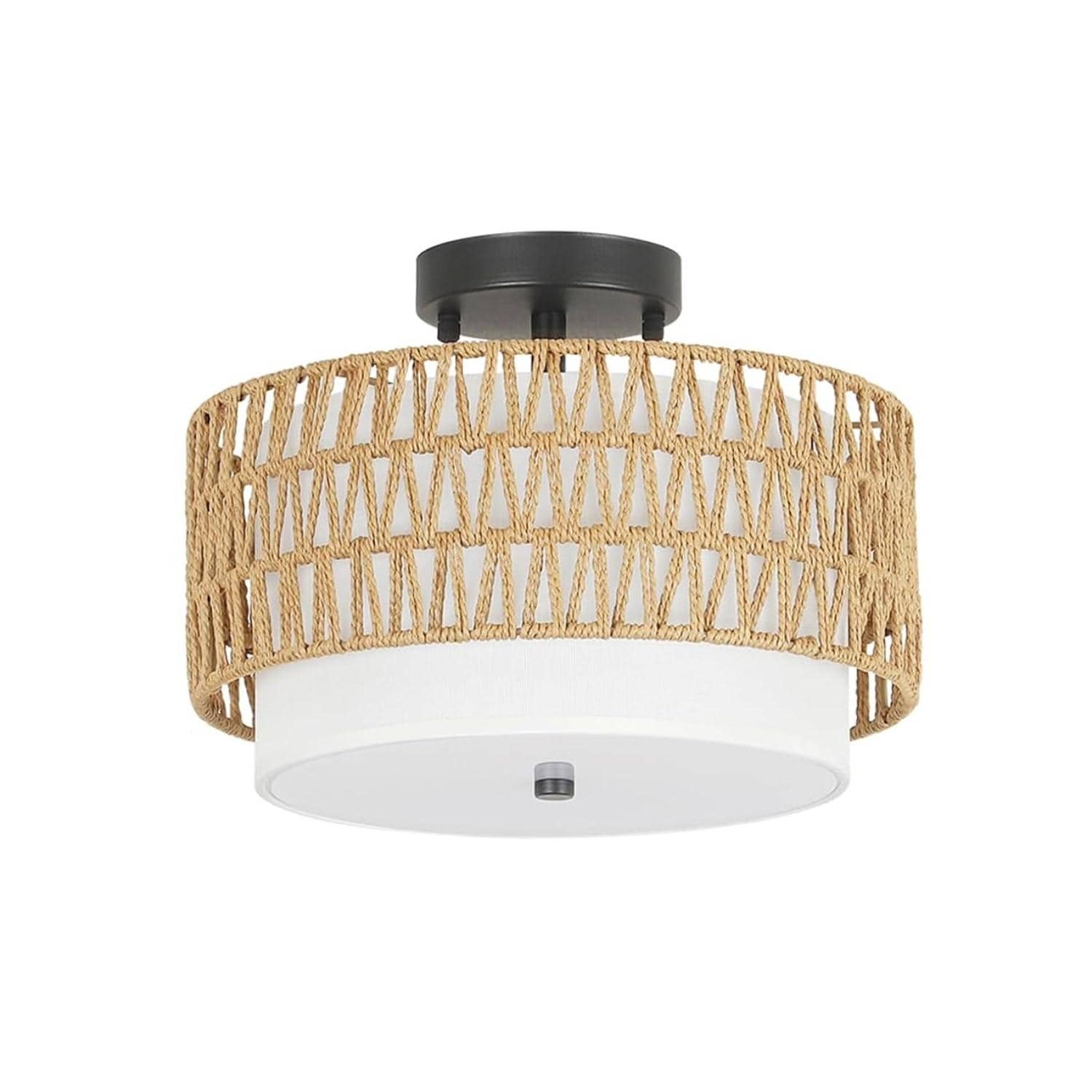 Bayfeve BFDJ-5423-LT Rattan Light Fixtures 3 -Light 12.6-in Brown Indoor/Outdoor Semi Flush Mount Light