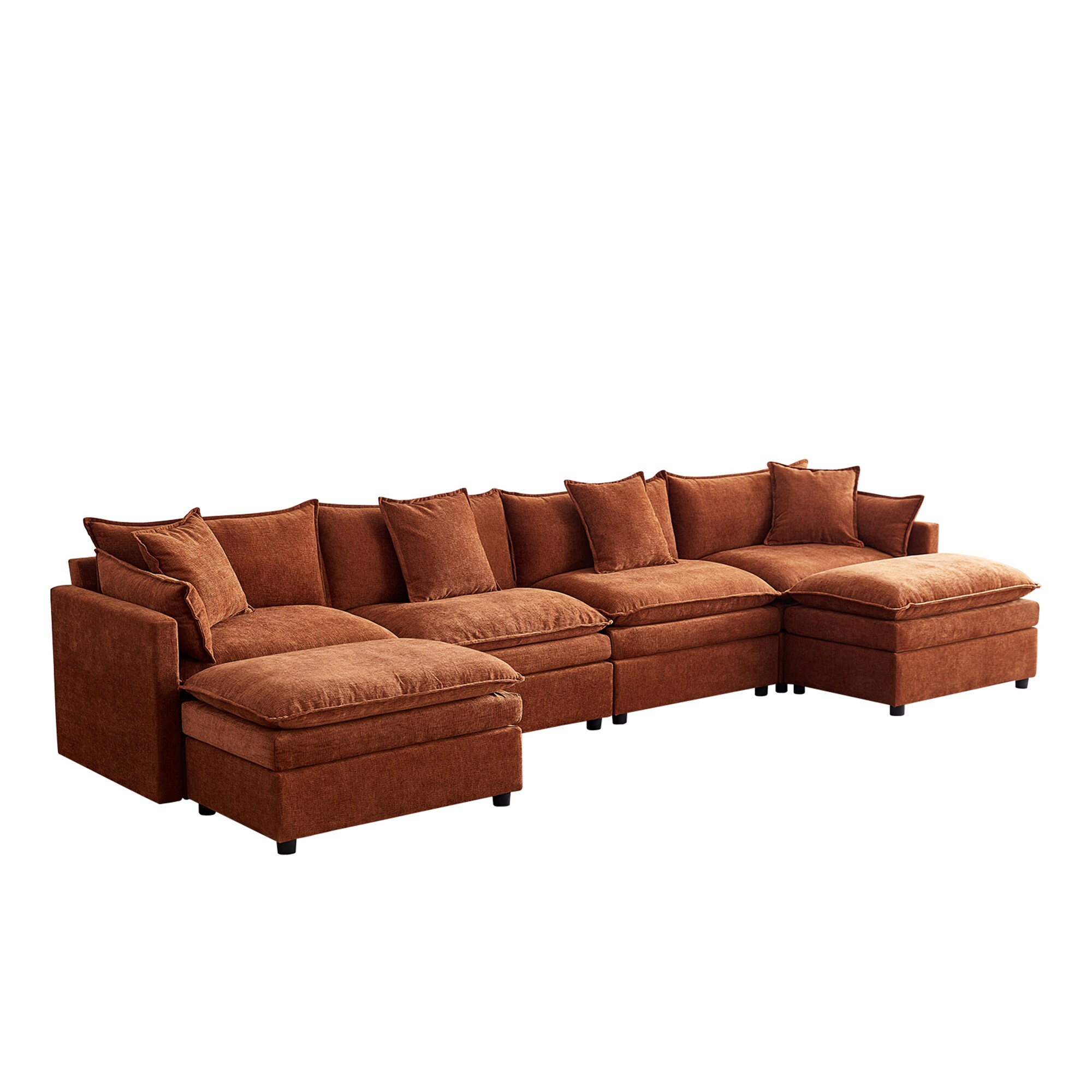 SINOFURN SYA370081BL 142.5-in Modern Orange Chenille 4 -seater Sectional