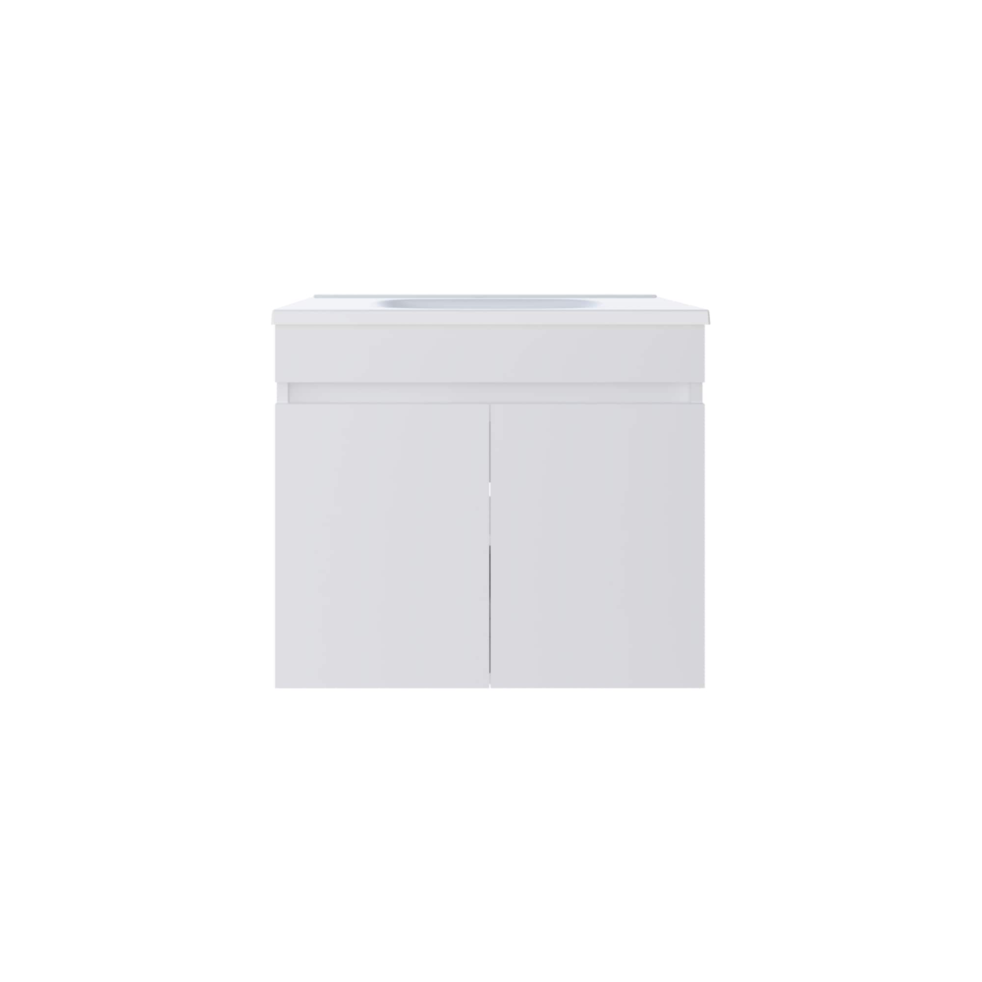 Wooakway Floating Bathroom Vanity with Resin Sink Wall Mounted Double Door Storage Cabinet with Two Shelves Modern White Compact Vanity for Small Bathrooms