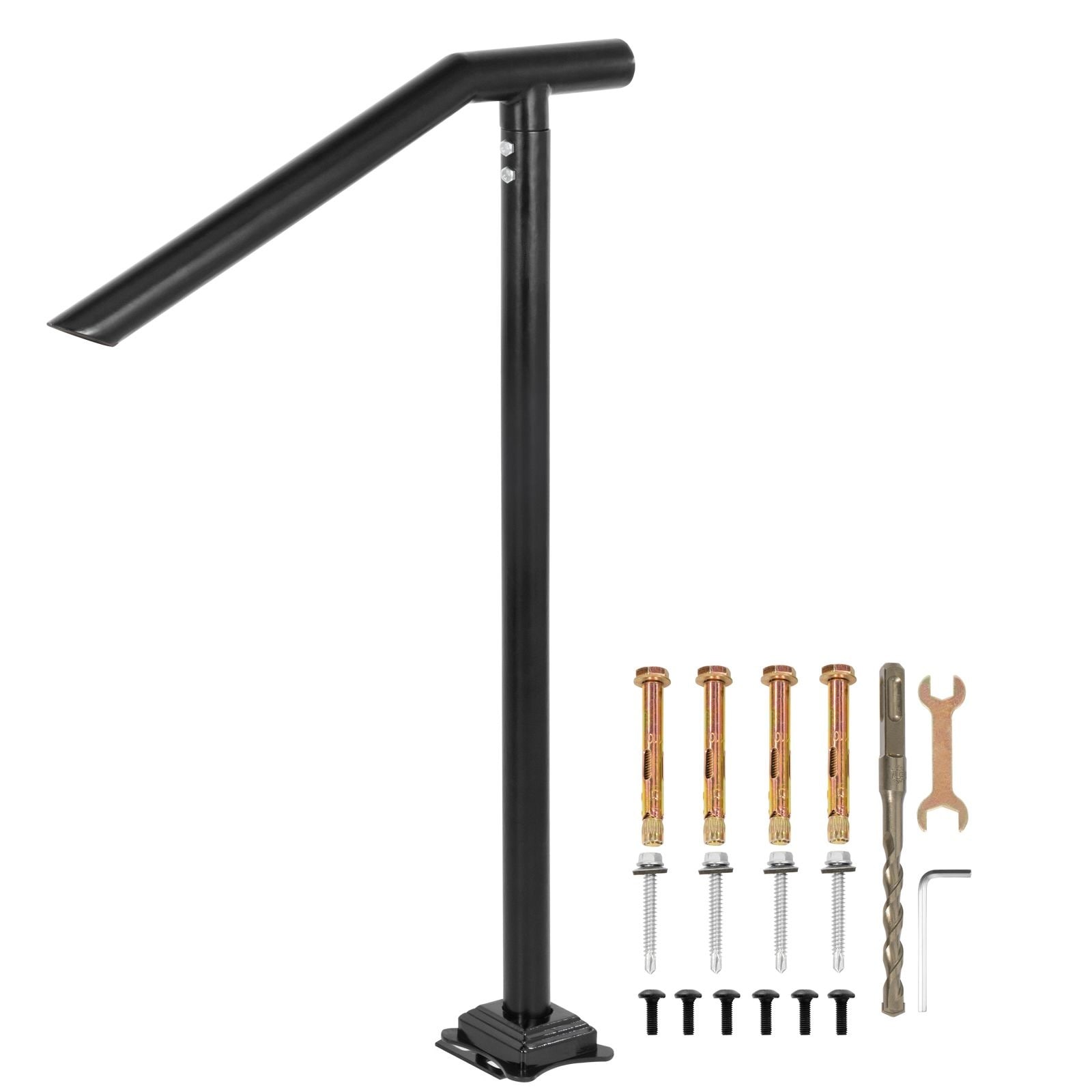 Angel Sar 28.1in W 40in H 2-3 Step Black Iron Floor Mounted Arched Stair Handrail Iron Stair Handrail Floor Mounted Sturdy Black Arched Handrails for Outdoor Indoor Steps