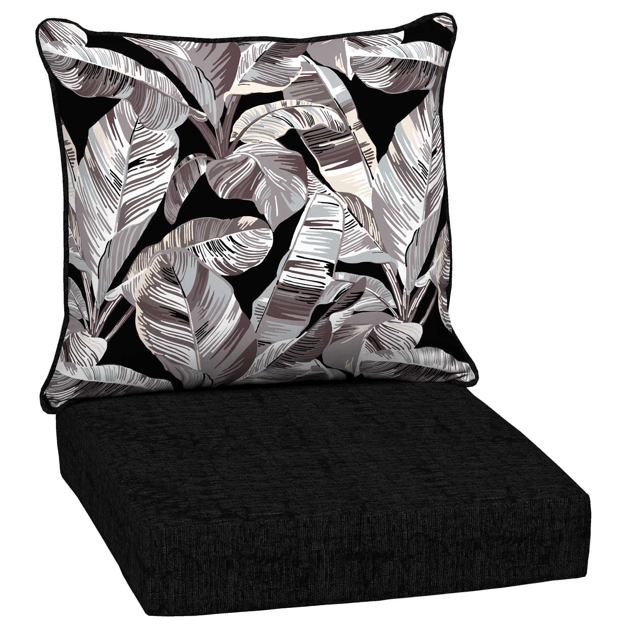 Style Selections 24-in x 24-in Modern Black Tropical Deep seat patio chair cushion #HQ26297A-9C4