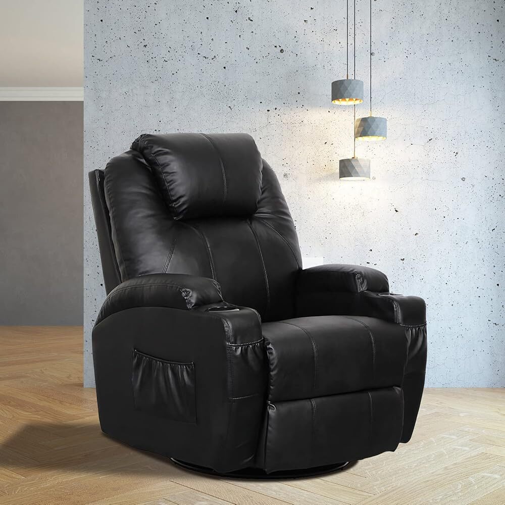 AECOJOY 13003UBK-LS01 Black Upholstered Swivel Powered Reclining Recliner with Lift Assistance