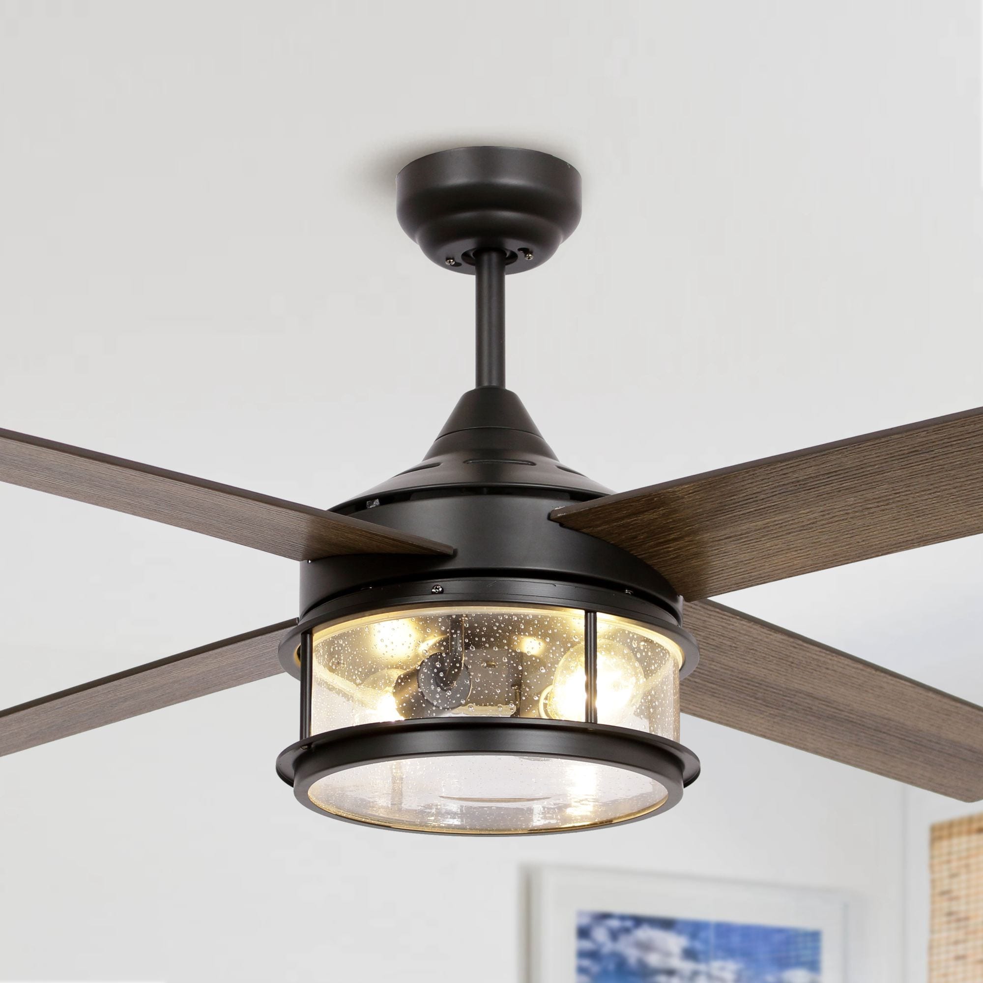 Parrot Uncle F6312110V 52-in Matte Black Indoor Ceiling Fan Light Kit Compatible and Remote (4-Blade)