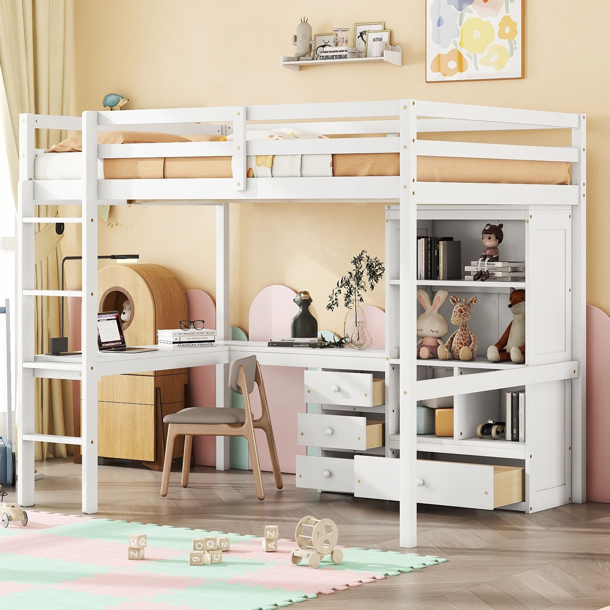 Yiekholo White Full loft Bunk Bed
